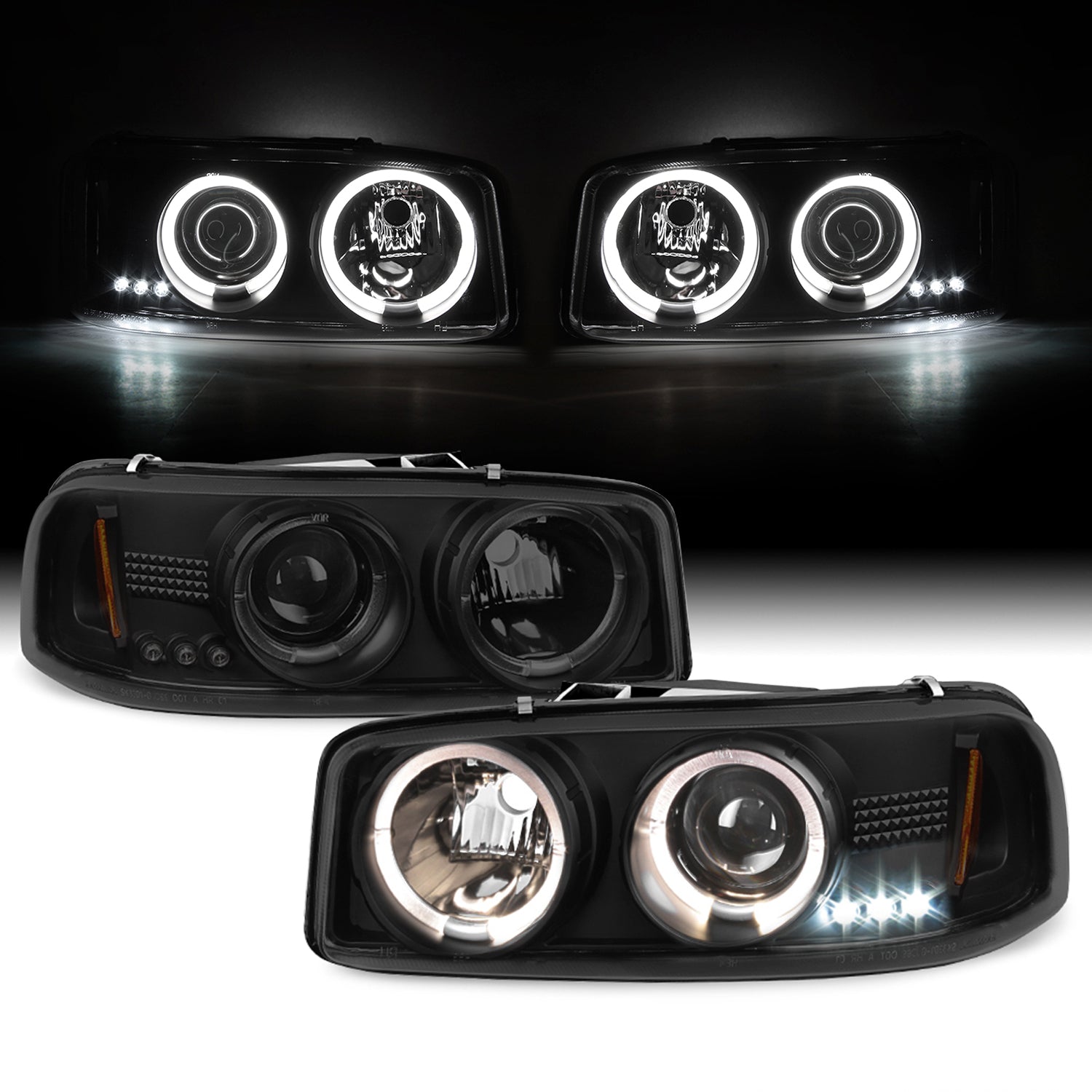 AKKON - For GMC Sierra Yukon Denali Pickup Black Smoke Halo Ring LED P