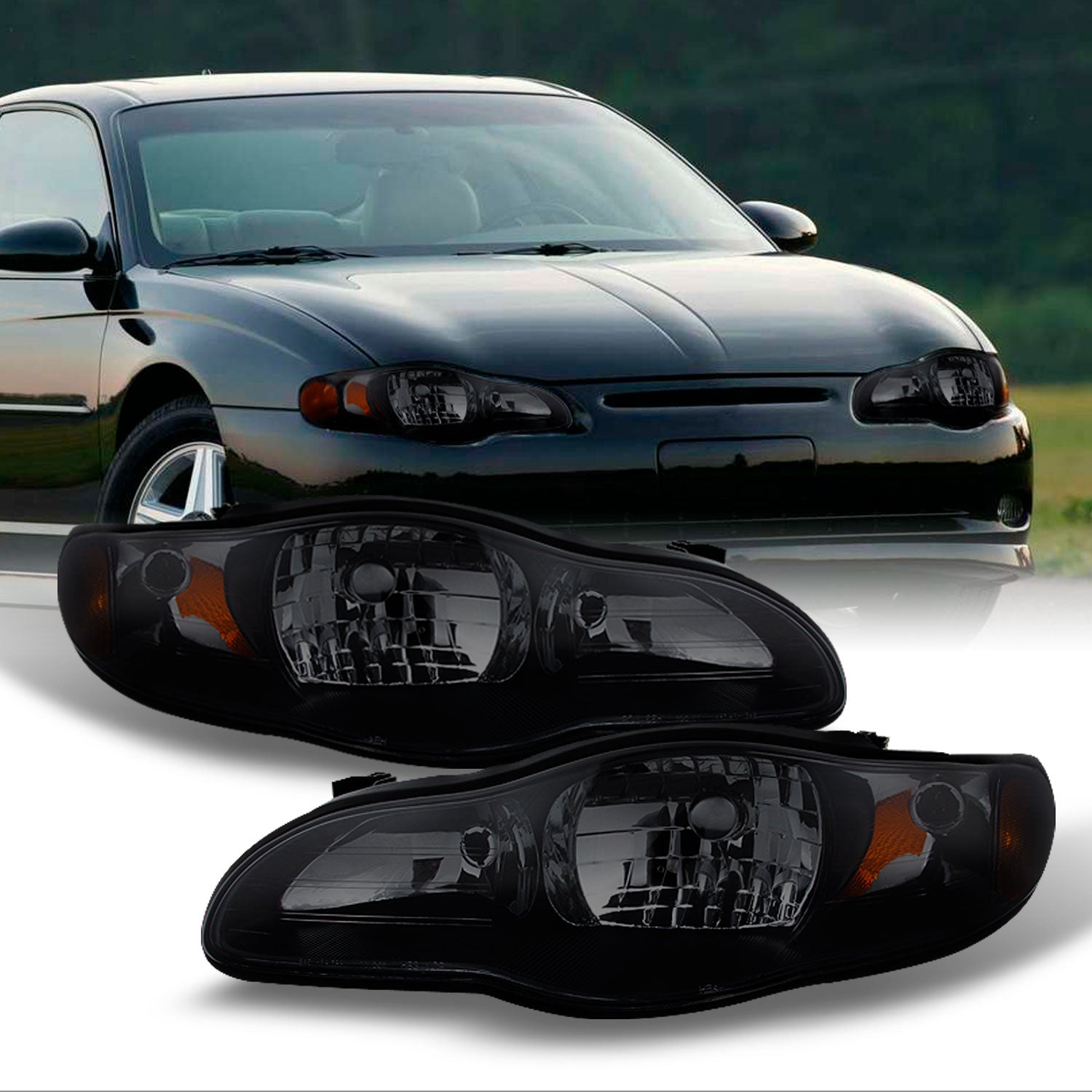 AKKON - For Chevy Monte Carlo Sport Coupe Black Smoke Headlight Front