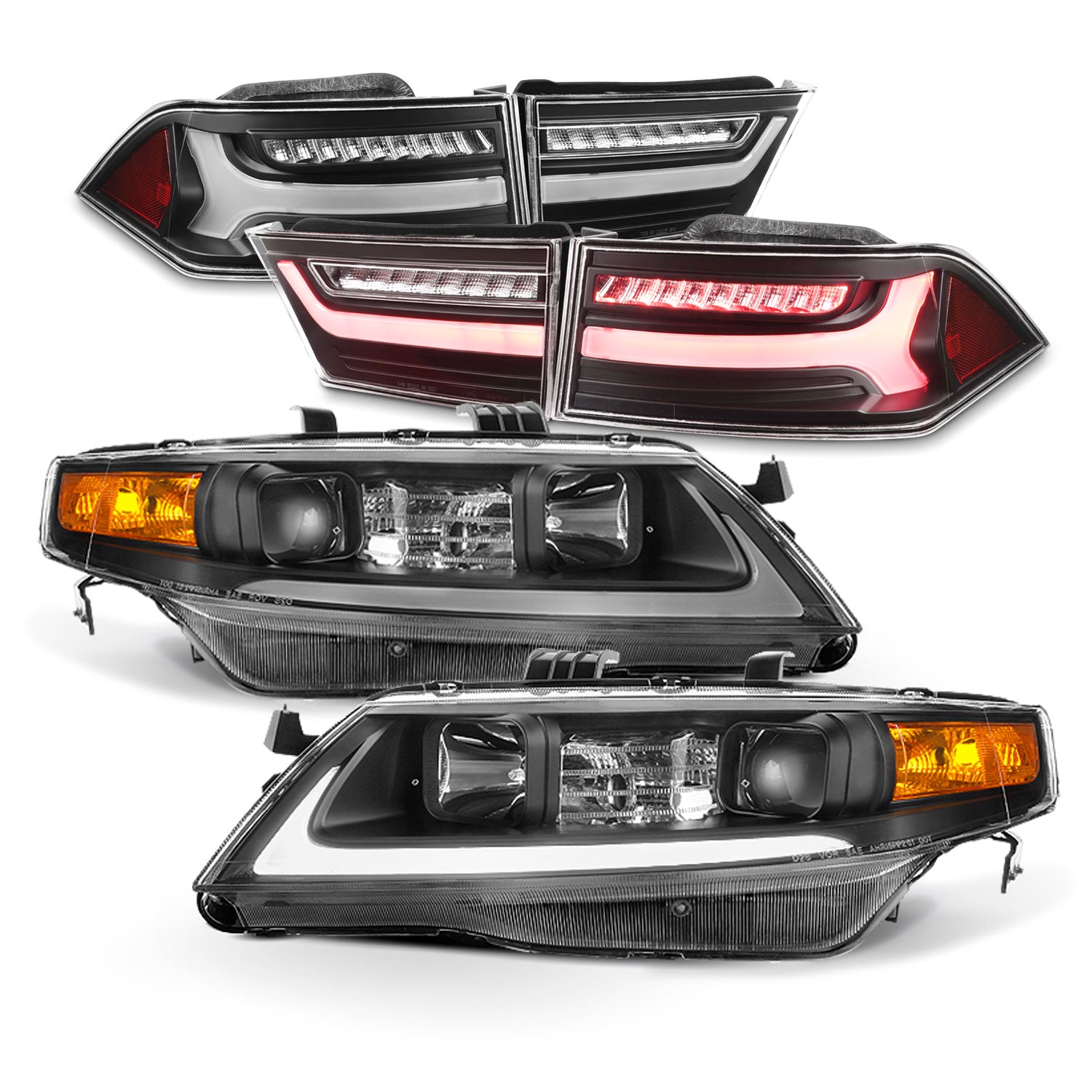 AKKON-Fits2004-2008AcuraTSXLightBarProjectorHeadlights+LEDTailLampsCombo[BlackHousing]