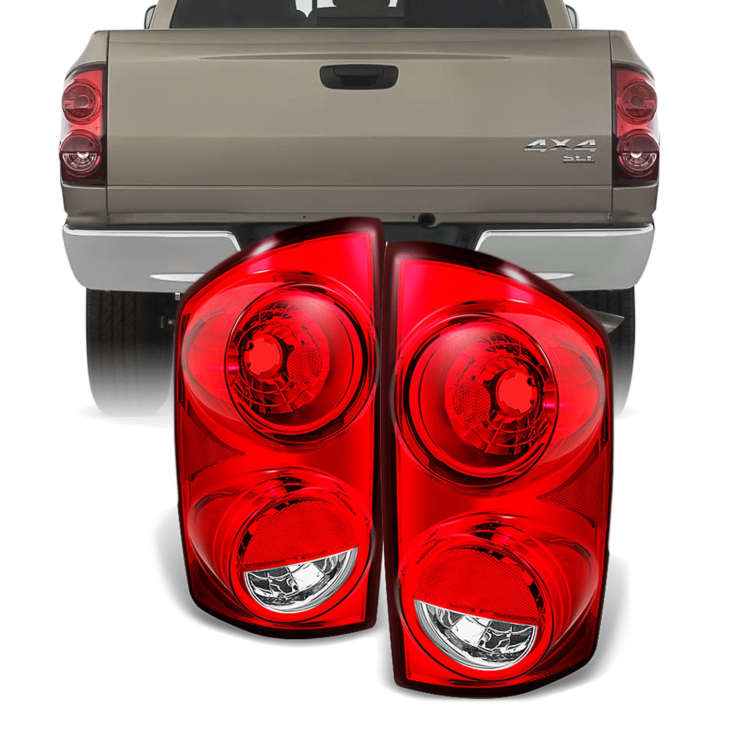 For Dodge Ram Truck Red Clear Tail Lights Brake Lamps - AKKON
