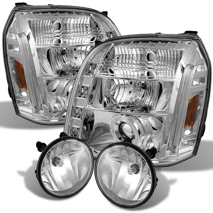 AKKON - For 07-14 GMC Yukon XL 1500 / XL 2500 Denali SUV Black Bezel Dual  Halo LED Projector Headlights Front Lamps Pair