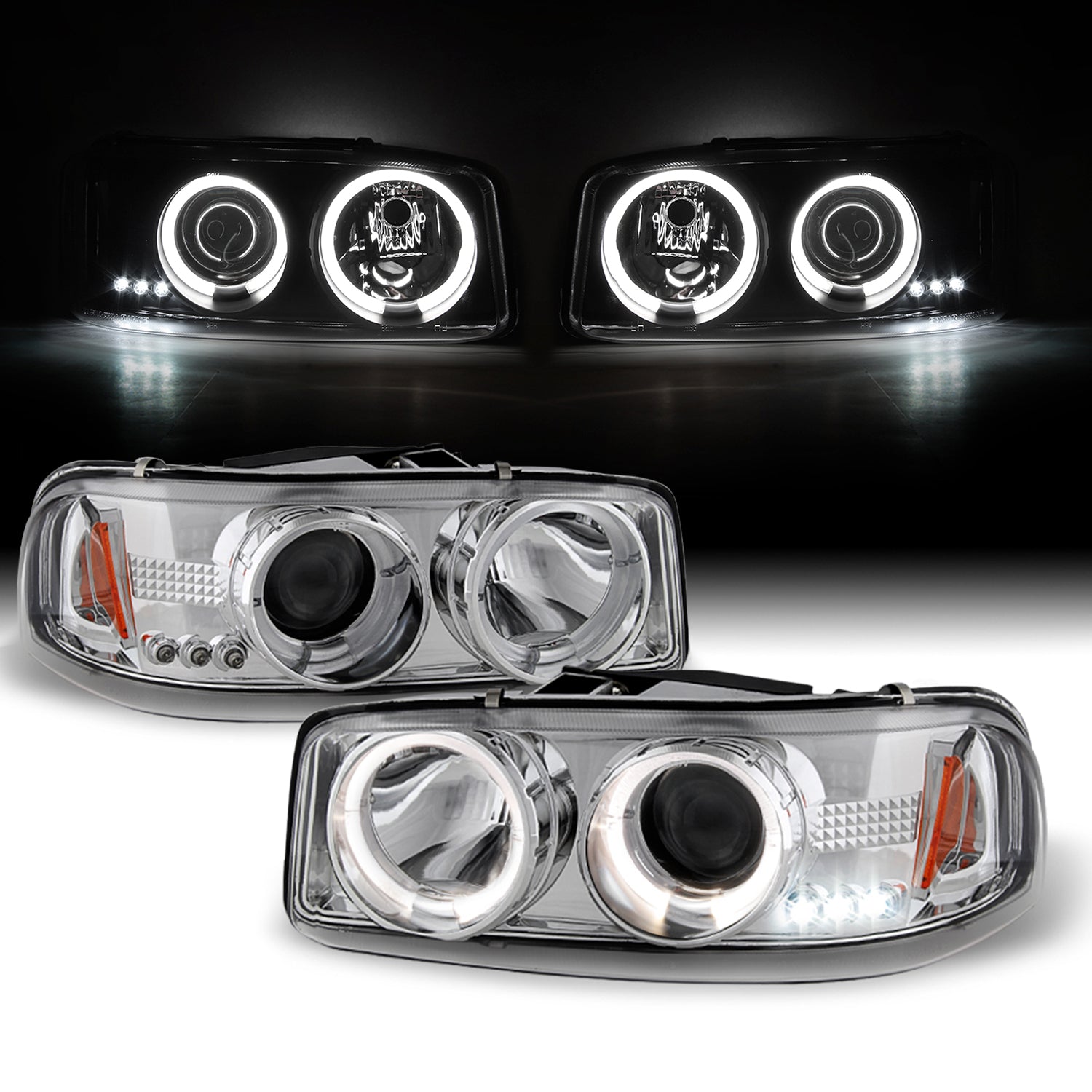 AKKON - For GMC Sierra Yukon Denali Pickup Chrome Halo Ring LED Projec