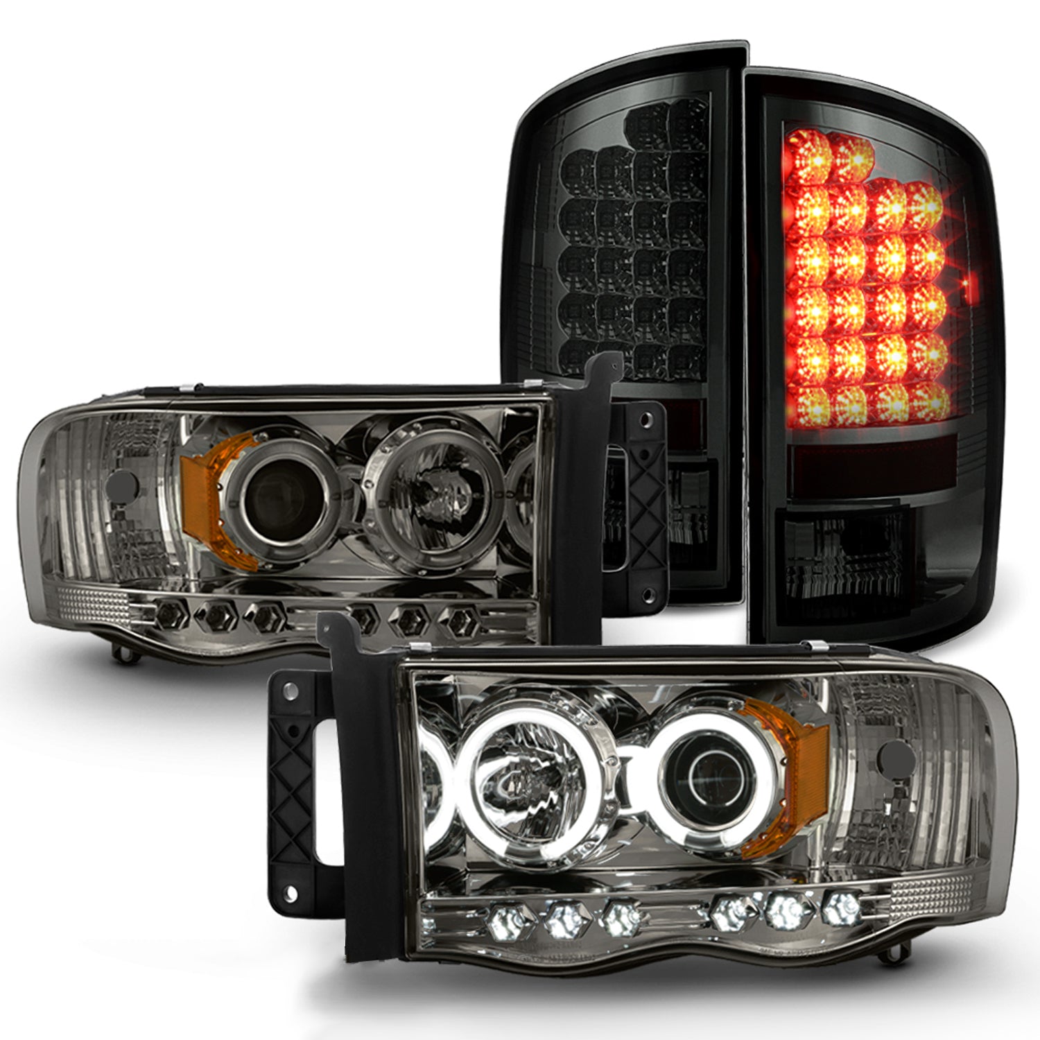 AKKON - For 2003-05 Dodge Ram + 2002 Ram 1500 Dual Halo DRL Projector