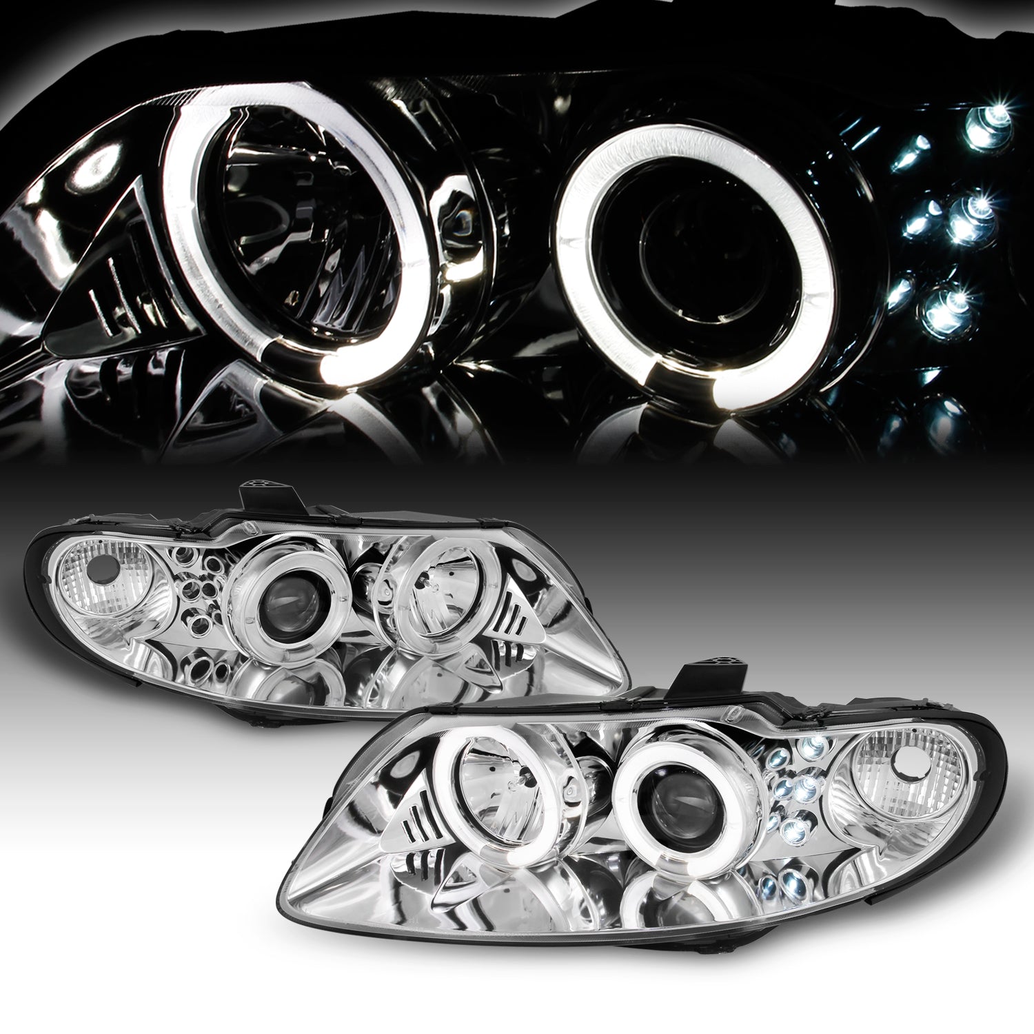 AKKON - For Pontiac GTO Chrome Clear Dual Halo Ring Projector Replacem