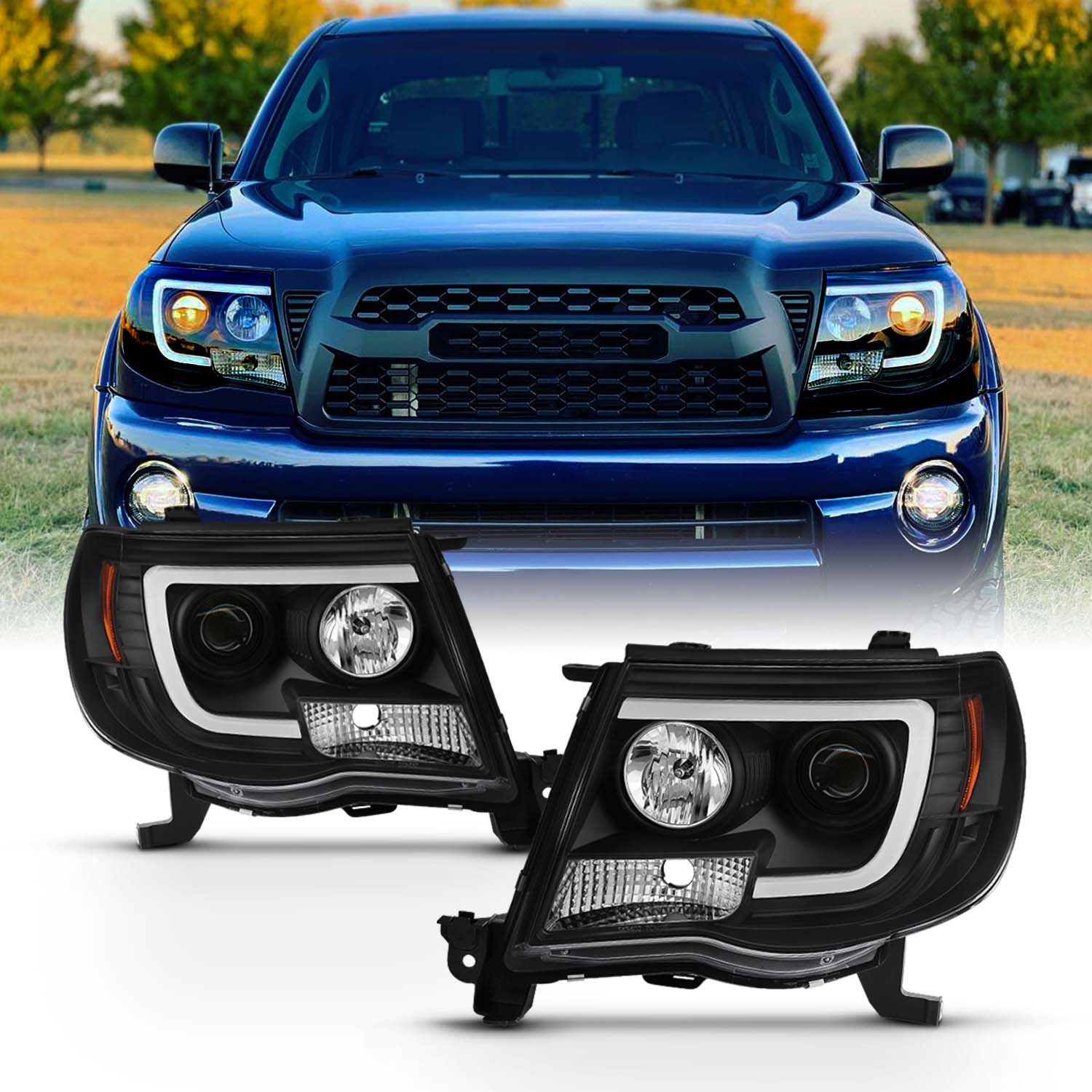 AKKON - For 2005-2011 Toyota Tacoma DRL LED Light Tube Black Projector