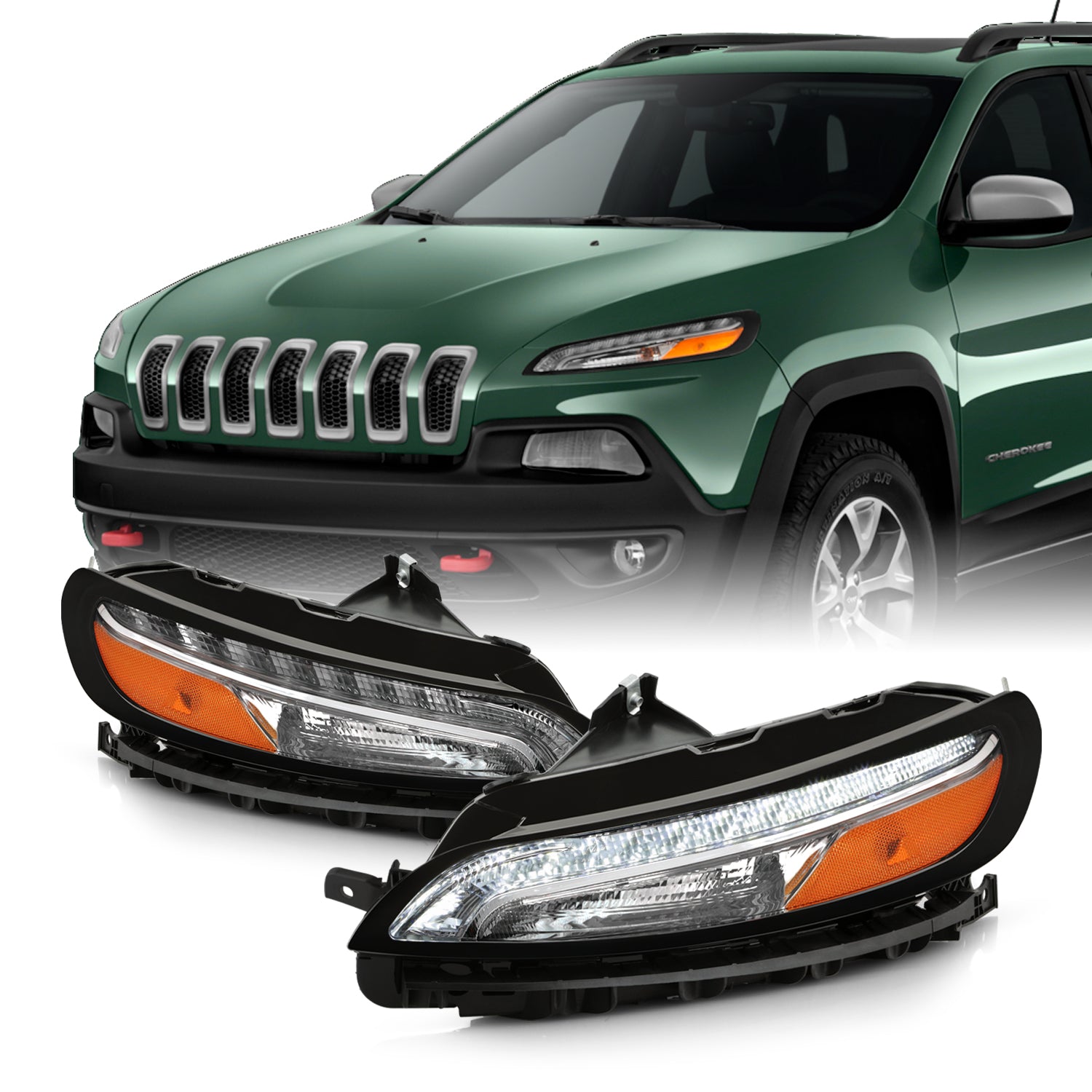 AKKON - Fits 2014-2018 JEEP Cherokee LED DRL [Light Bar] Chrome Bumper