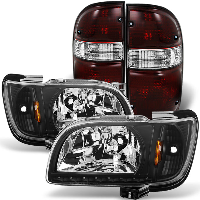 AKKON - For 01 02 03 04 Tacoma 1 Piece Black Headlights w/ Black Trim