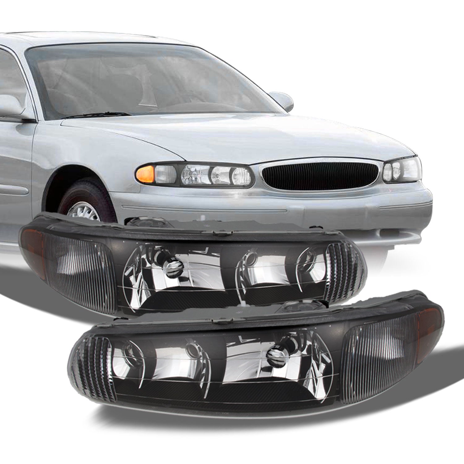 AKKON - For Buick Century/Regal OE Replacement Black Bezel Headlights