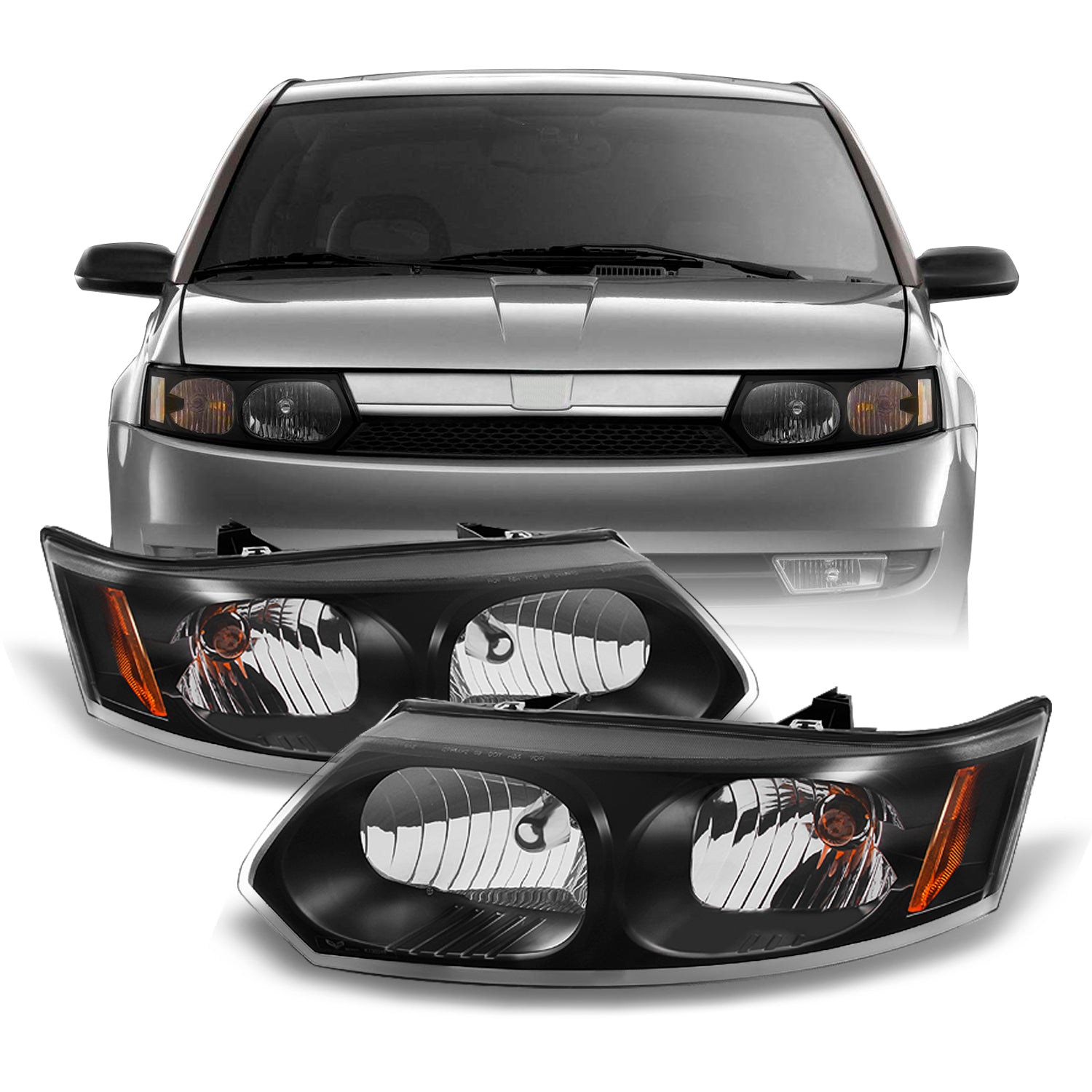 AKKON - For Saturn Ion 4 Door Sedan Black Headlights Head Lamps Driver