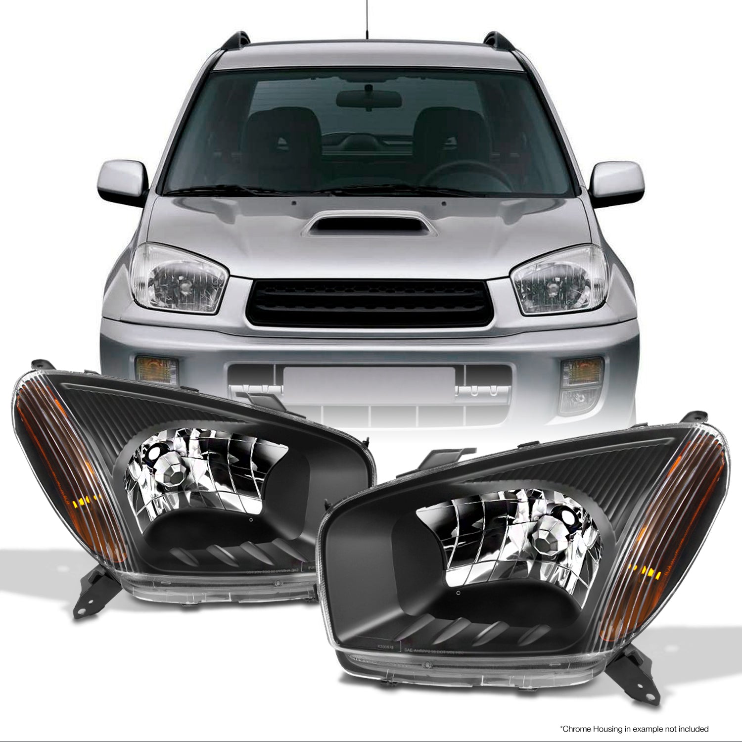 AKKON - For 01-03 Toyota RAV4 Black Headlights Head Lamps Driver and P