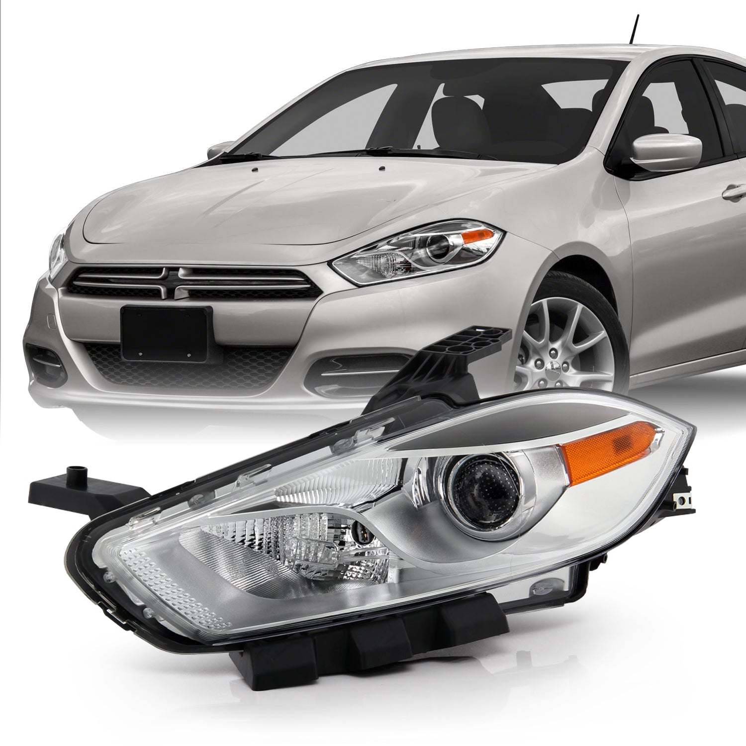 AKKON - Fits 2013-2016 Dodge Dart [Halogen Type] Projector Chrome Head