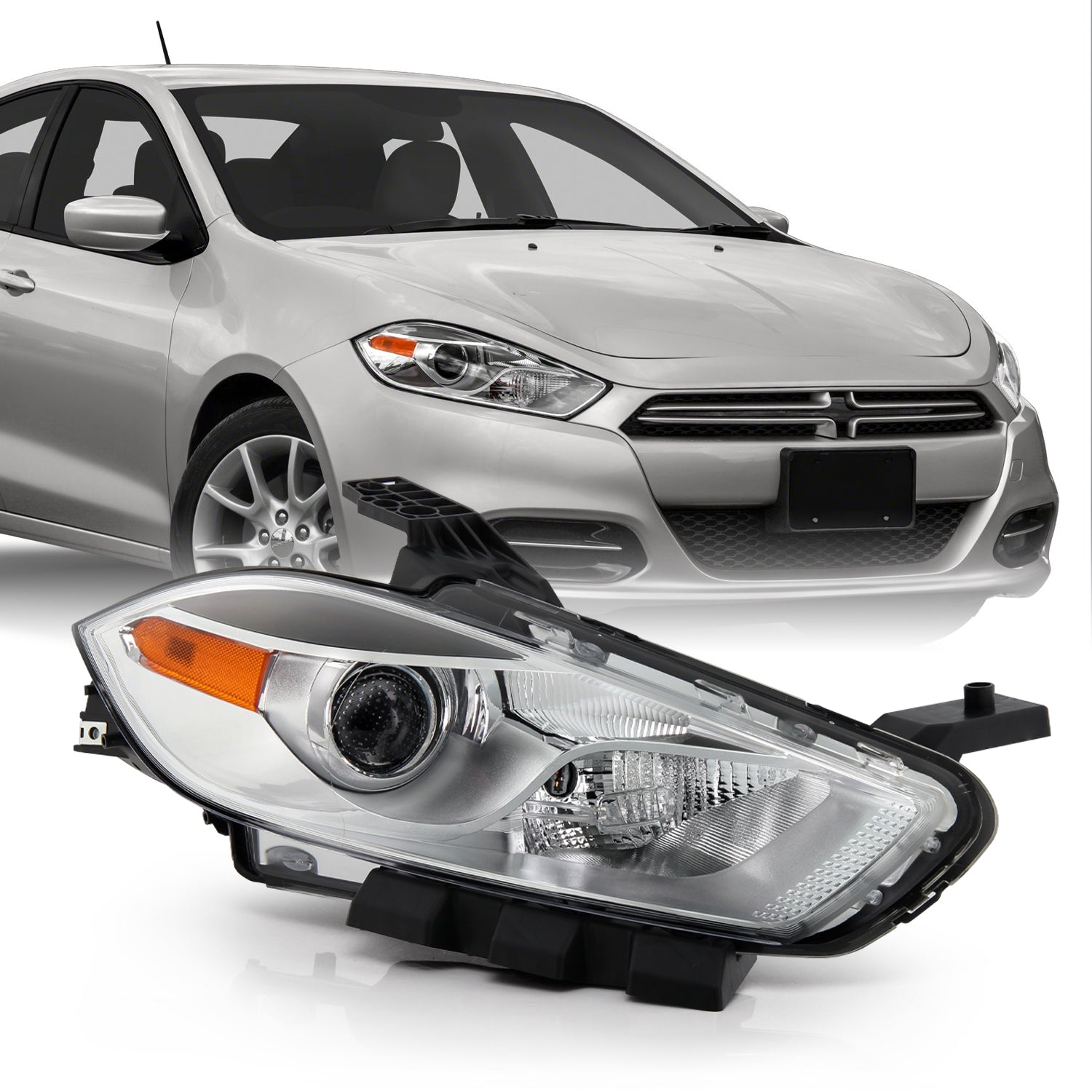 AKKON - Fits 2013-2016 Dodge Dart [Halogen Type] Projector Chrome Head