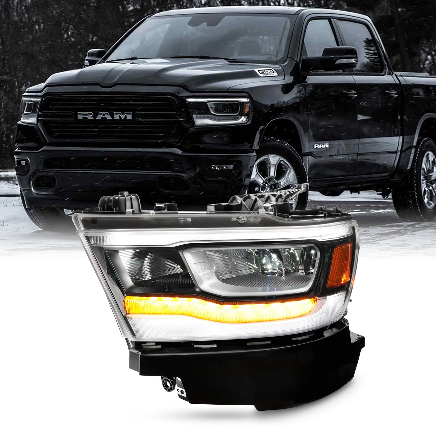 AKKON - Fits 2019-2023 Ram 1500 [Full LED] Tube DRL Running Signal Hea