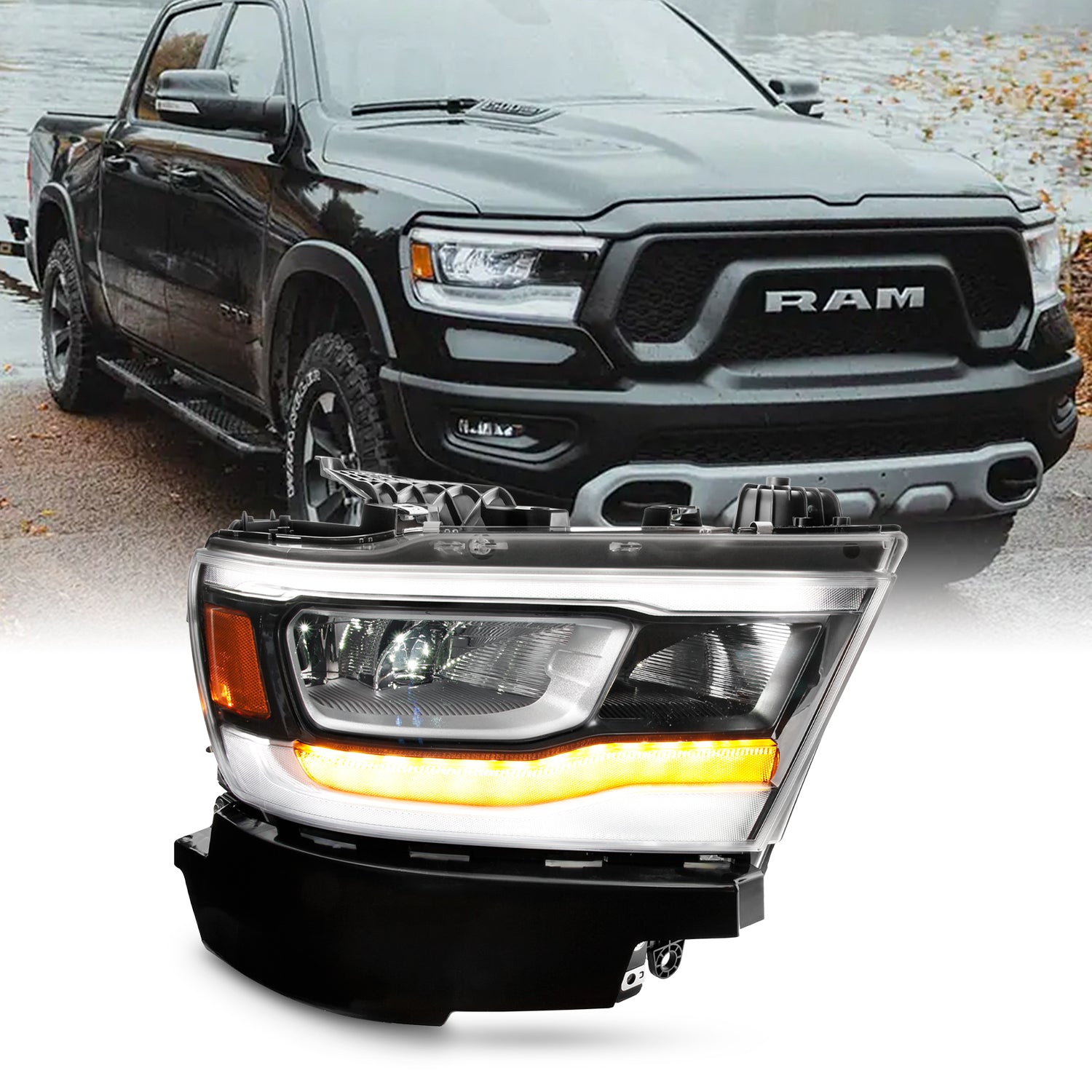 AKKON - Fits 2019-2023 Ram 1500 [Full LED] Tube DRL Running Signal Hea