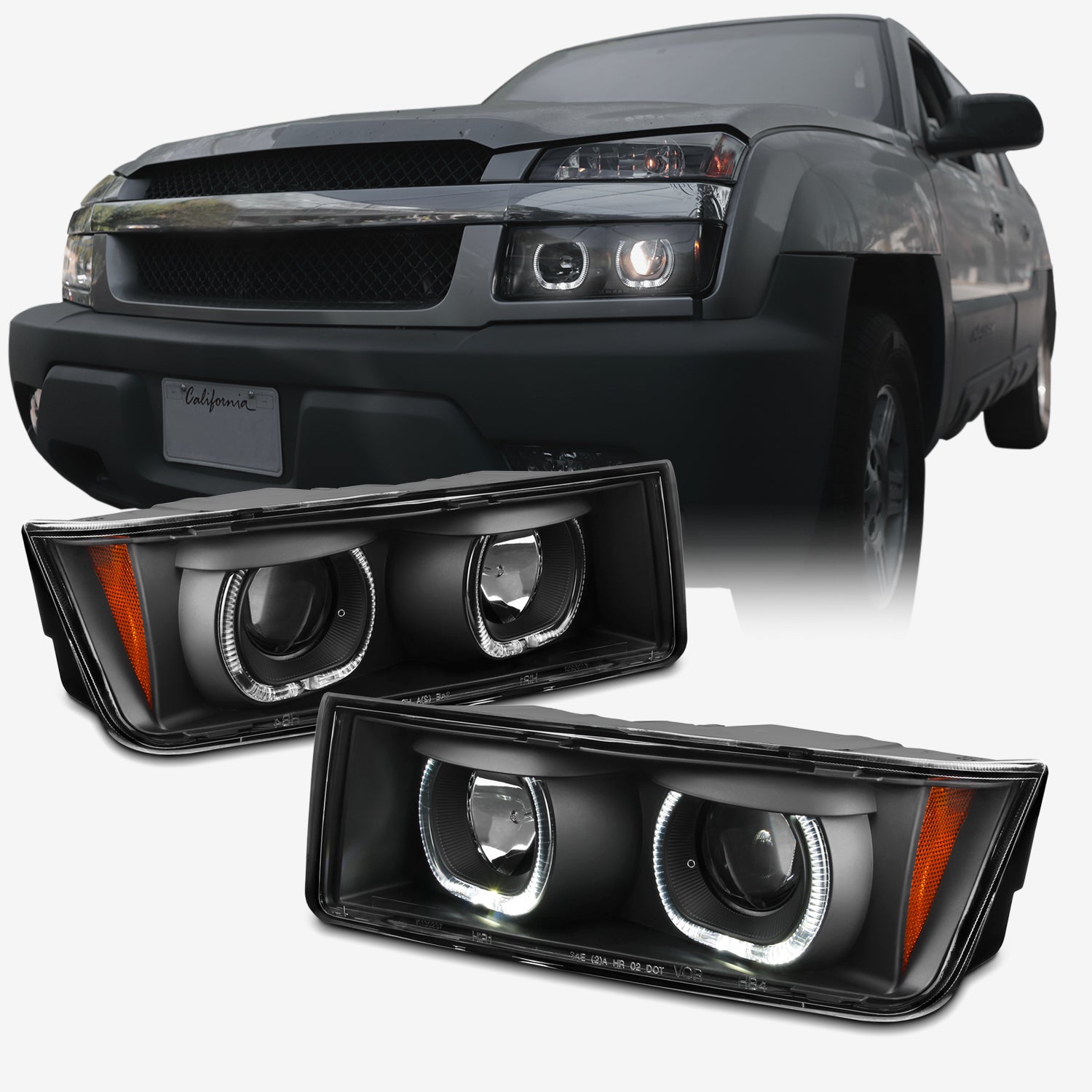 AKKON - For 2002-2006 Chevy Avalanche Dual Halo Ring/DRL/High Low Beam