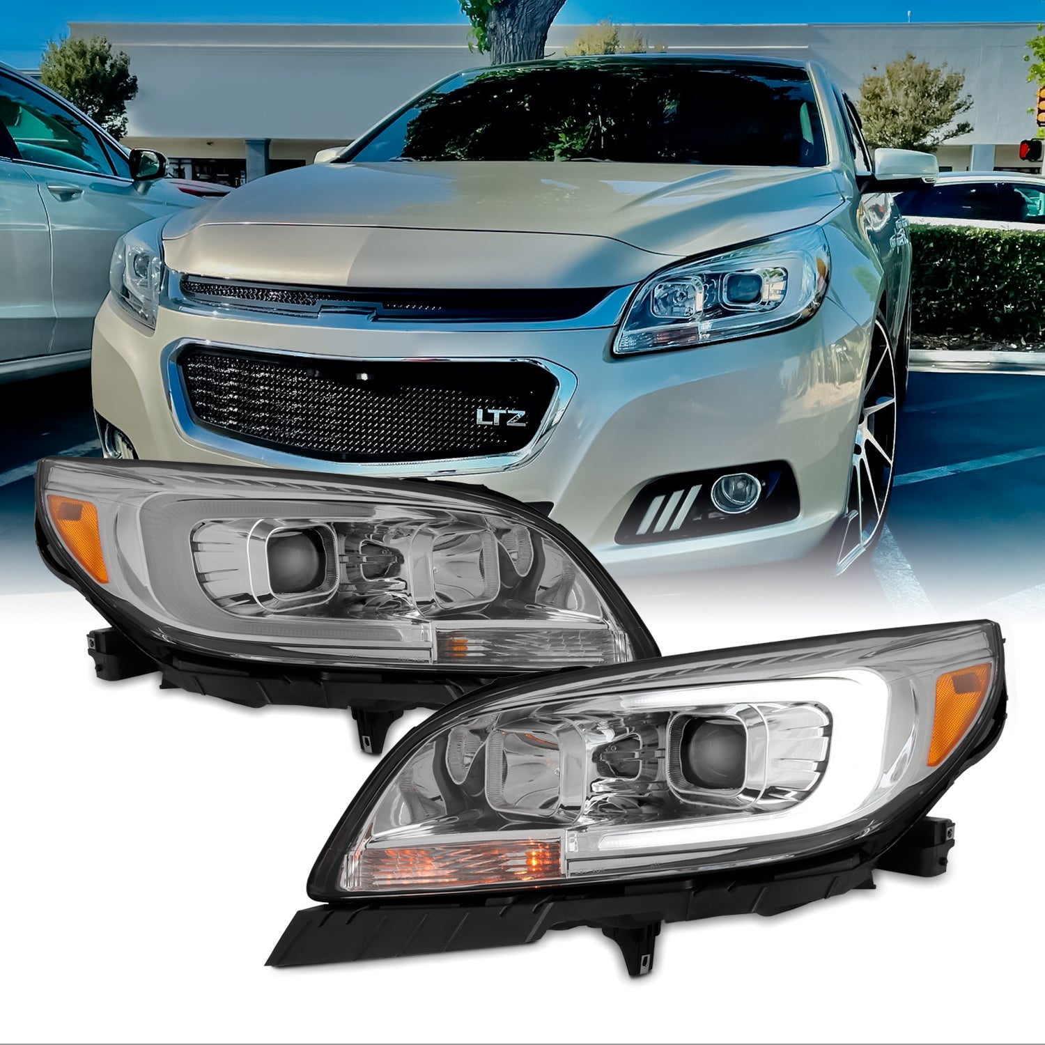 AKKON - For 2013-2015 Chevy Malibu C-Bar LED DRL Left and Right Chrome