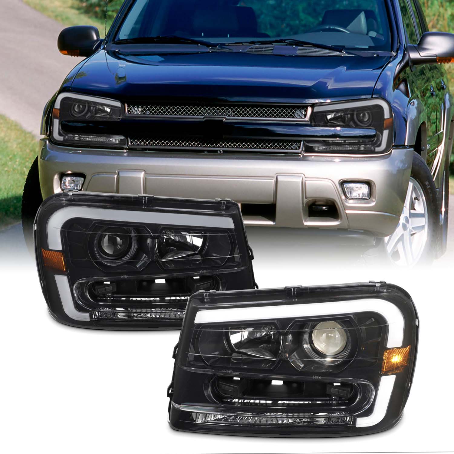 AKKON - Fits 2002-2009 Chevy Trailblazer [LED DRL Running] Projector B