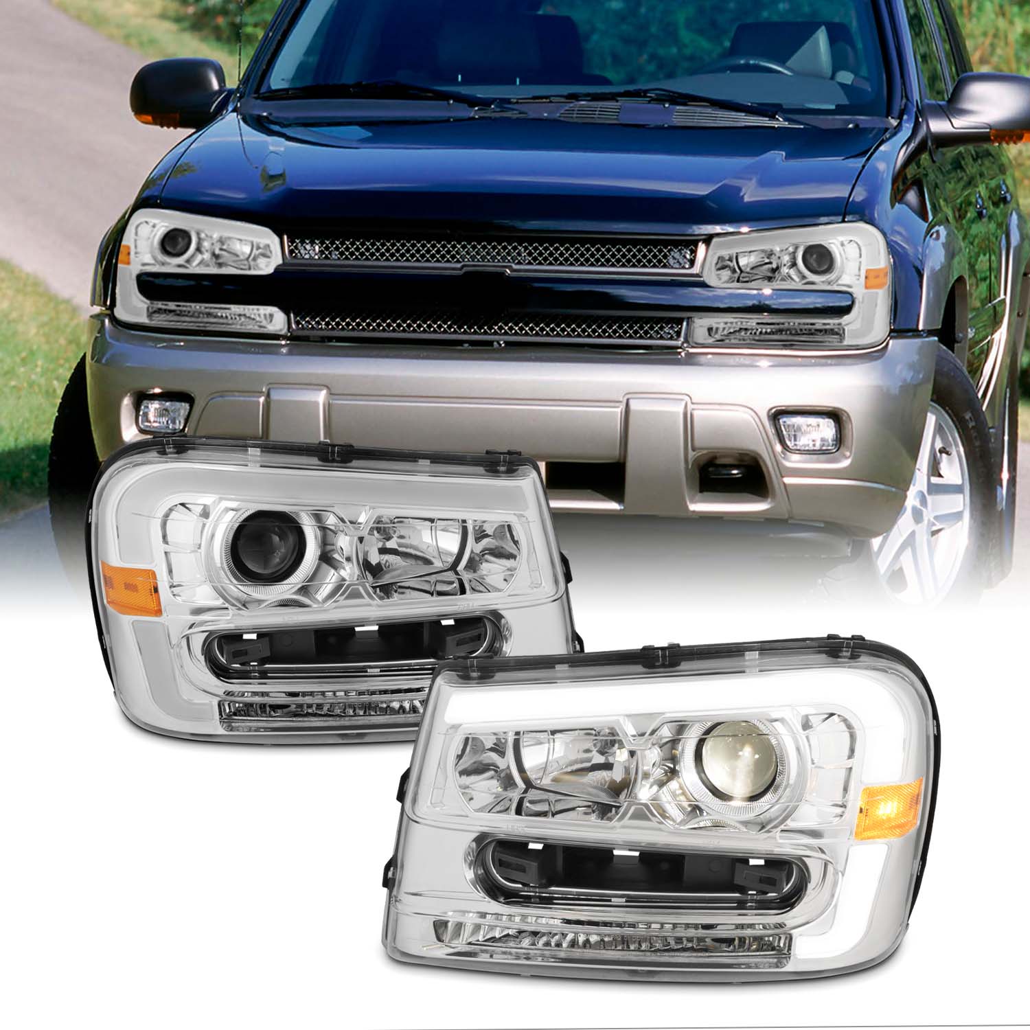 AKKON - Fits 2002-2009 Chevy Trailblazer [LED DRL Running] Projector C
