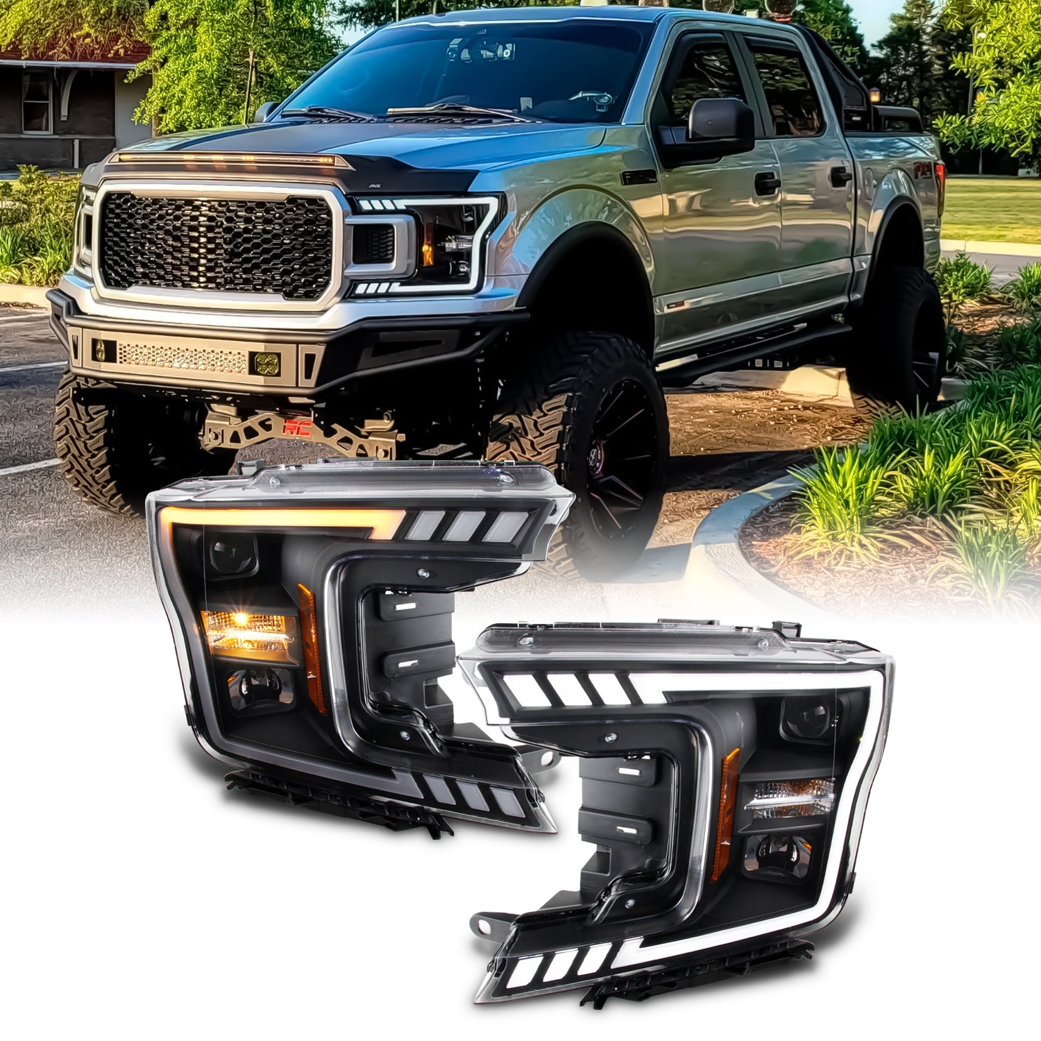 AKKON - For 2018-2020 Ford F150 F-150 Truck LED DRL Tube Black Project