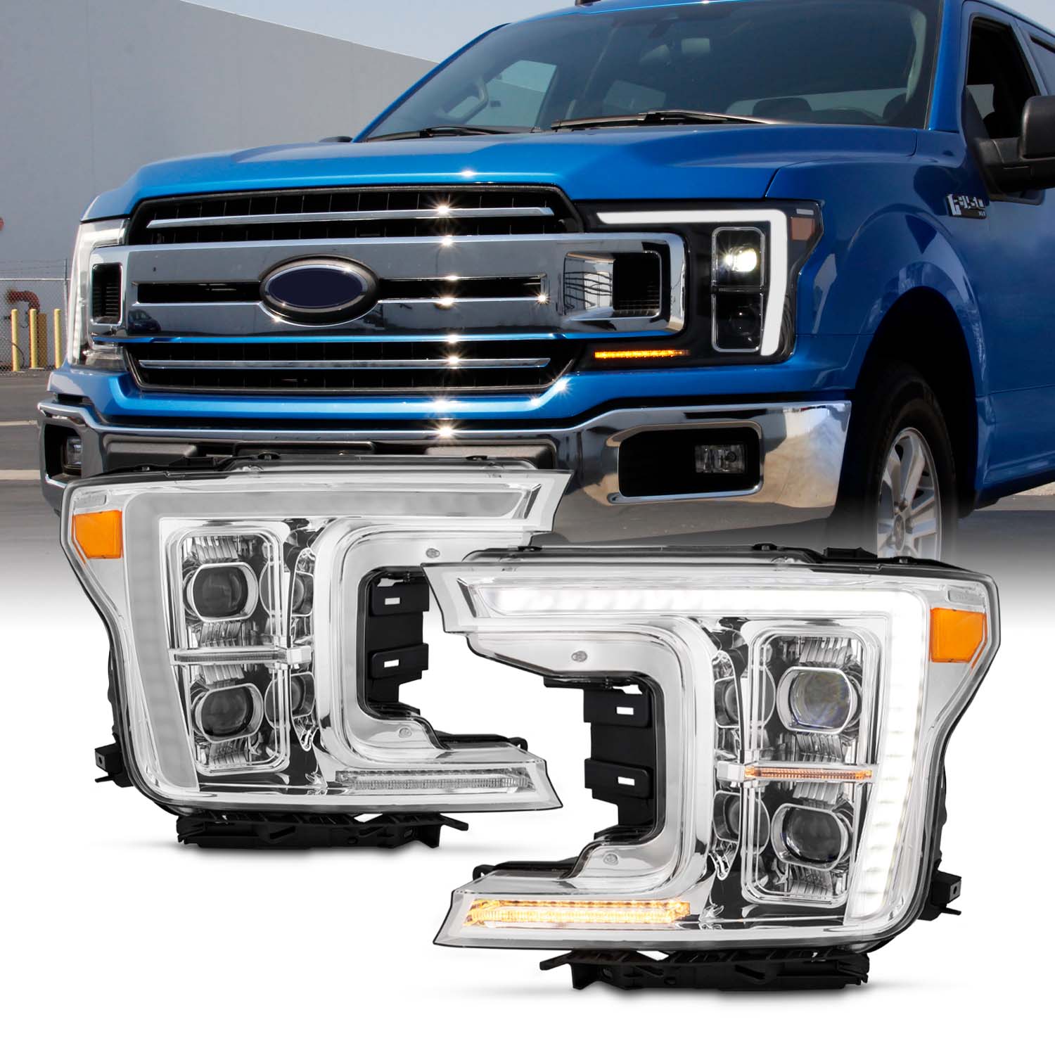 AKKON Fits 2018 2019 2020 Ford F150 [Full LED] Dual Projector Headli