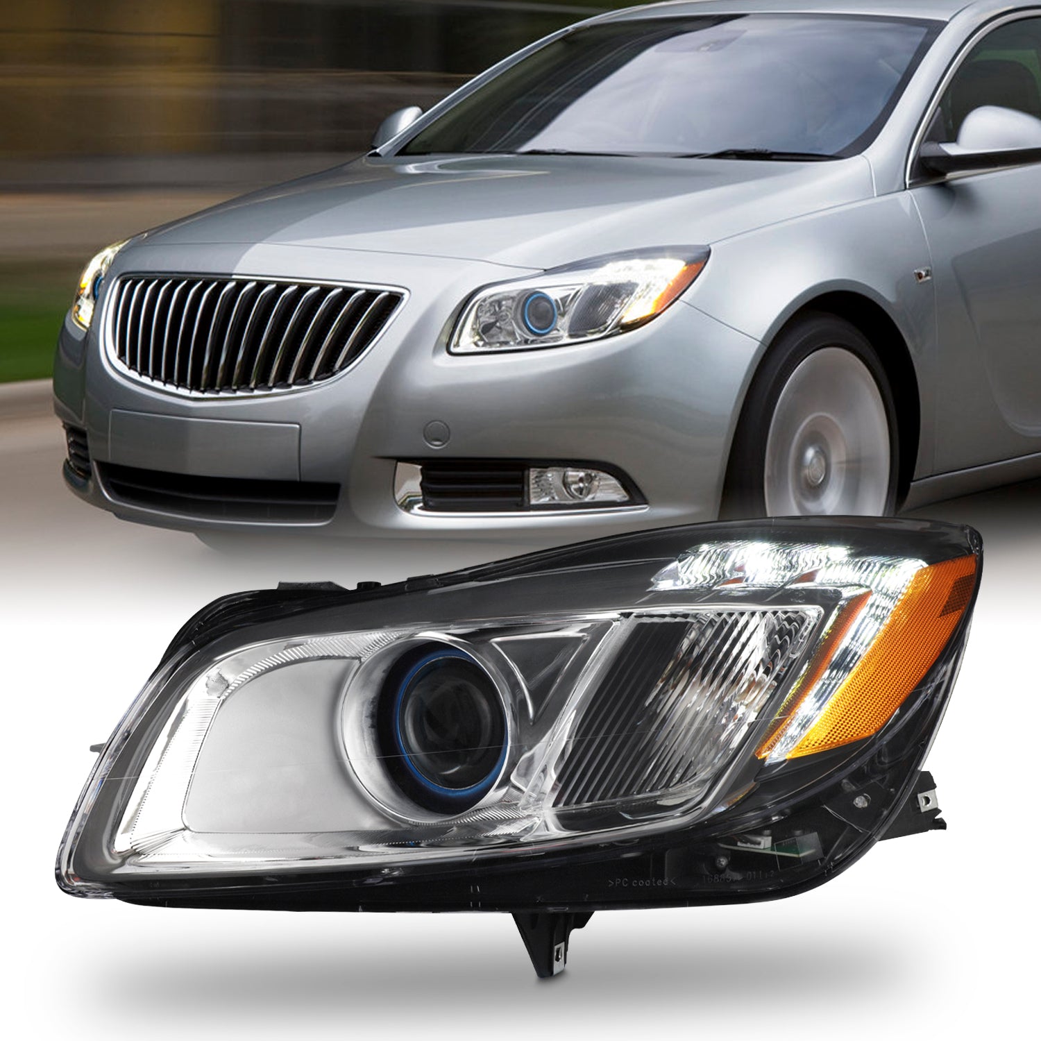 AKKON - Fits 2011-2013 Buick Regal [HID Type] Projector [Blue Ring] Bl