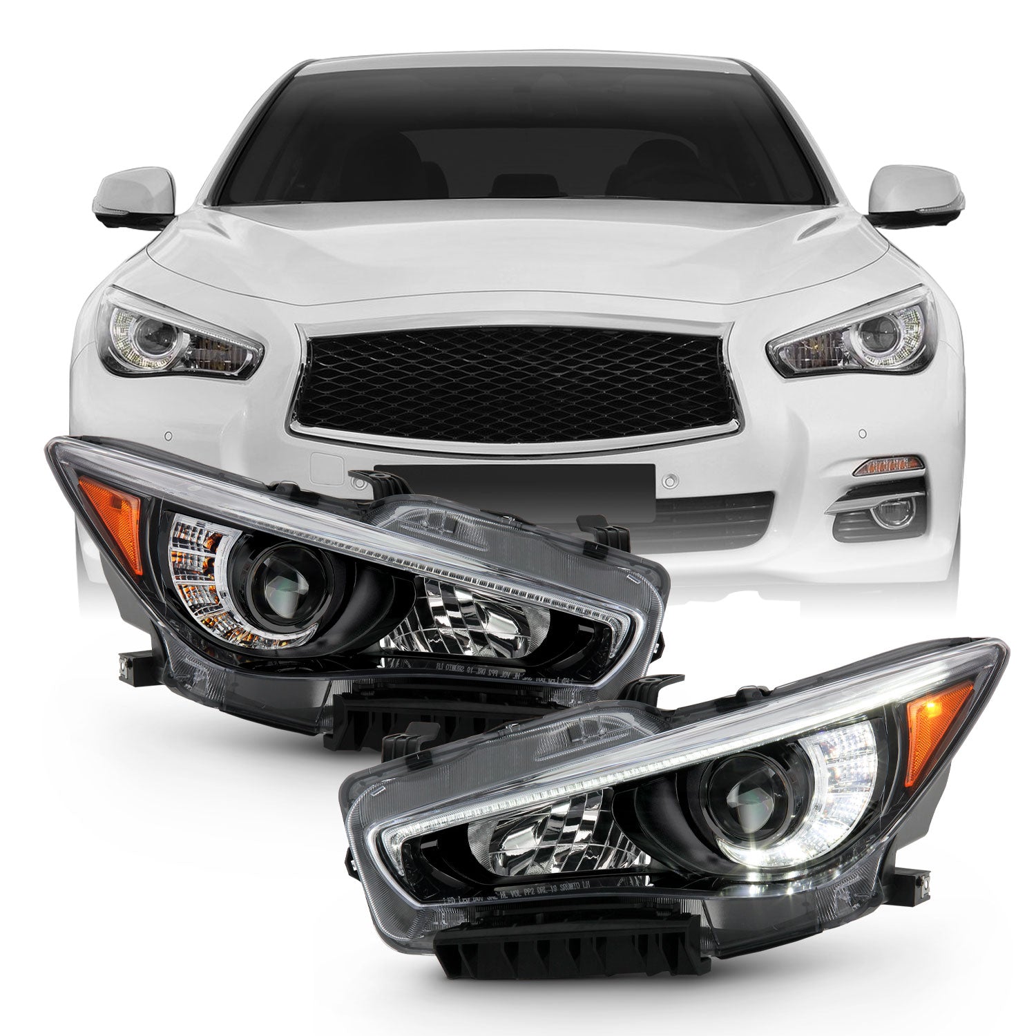 AKKON - Fits 2014 2015 2016 2017 InFiniti Q50 w/o AFS LED Projector Bl