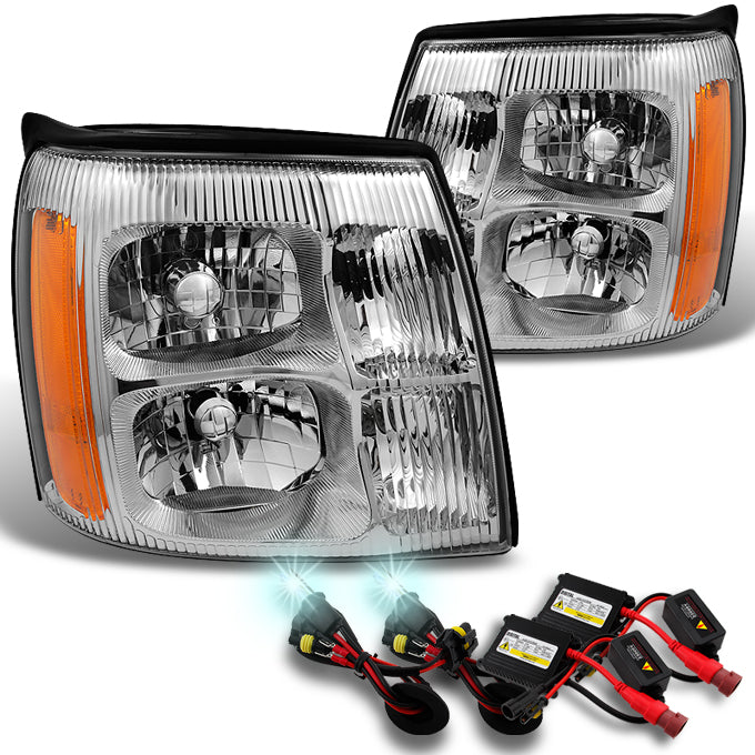 AKKON - For Escalade Chrome Clear Halogen Type Headlights Replacement