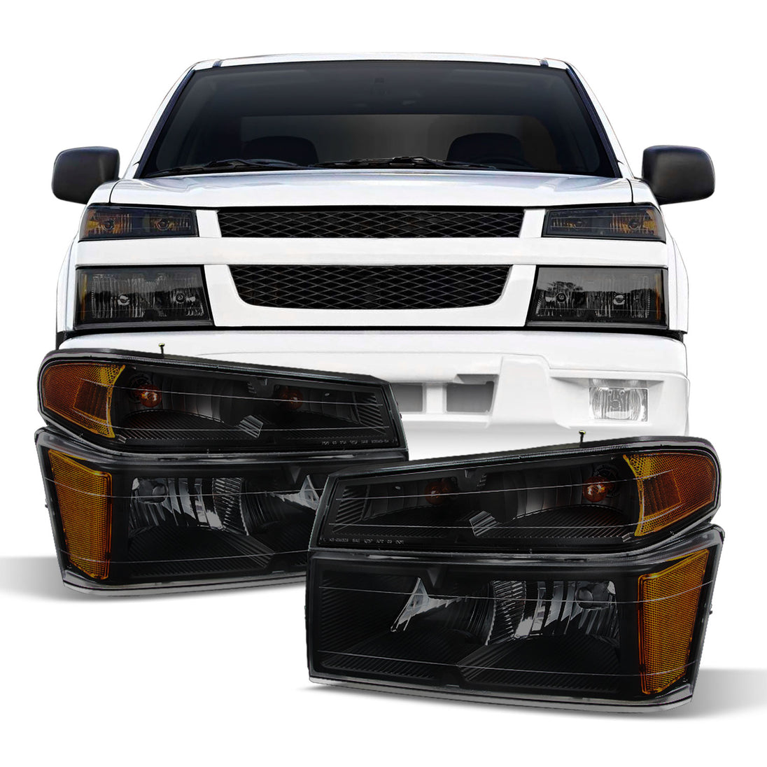  AKKON - For 2004-2012 Chevy Colorado  2004-2012 GMC Canyon  Black Head Lights + Bumper Lights + Tail Lights Set : Automotive
