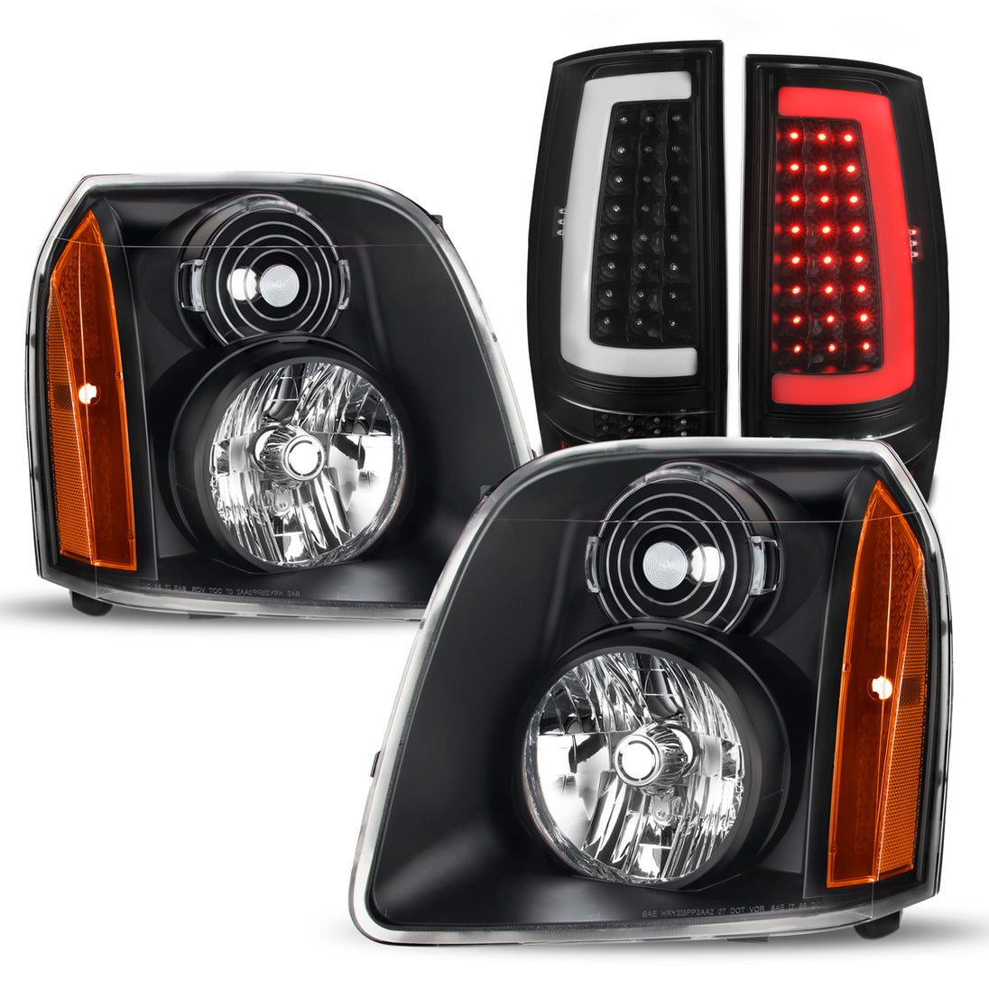 AKKON - For 07-14 GMC Yukon XL 1500 / XL 2500 Denali SUV Black Bezel Dual  Halo LED Projector Headlights Front Lamps Pair