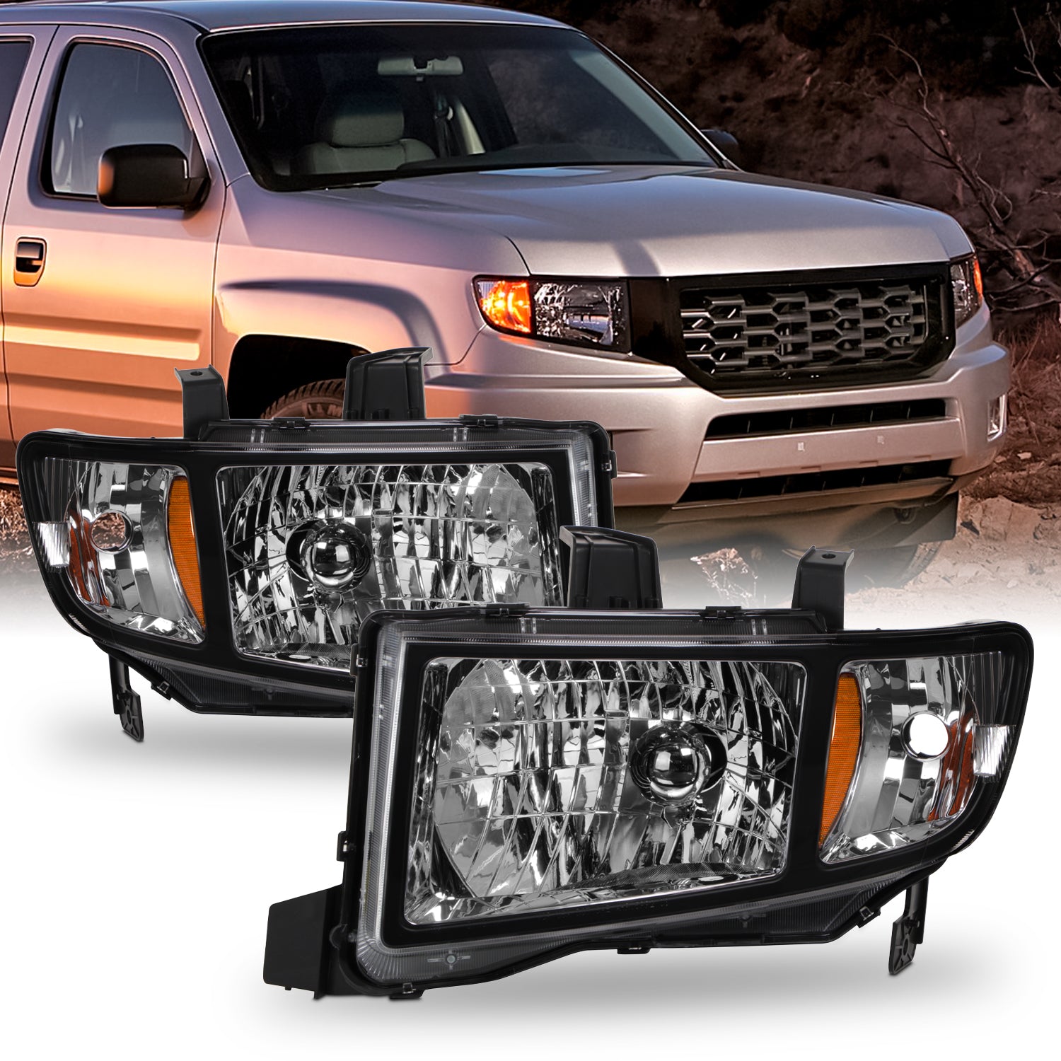 AKKON - For Honda Ridgeline OE Replacement Black Bezel Headlights Driv