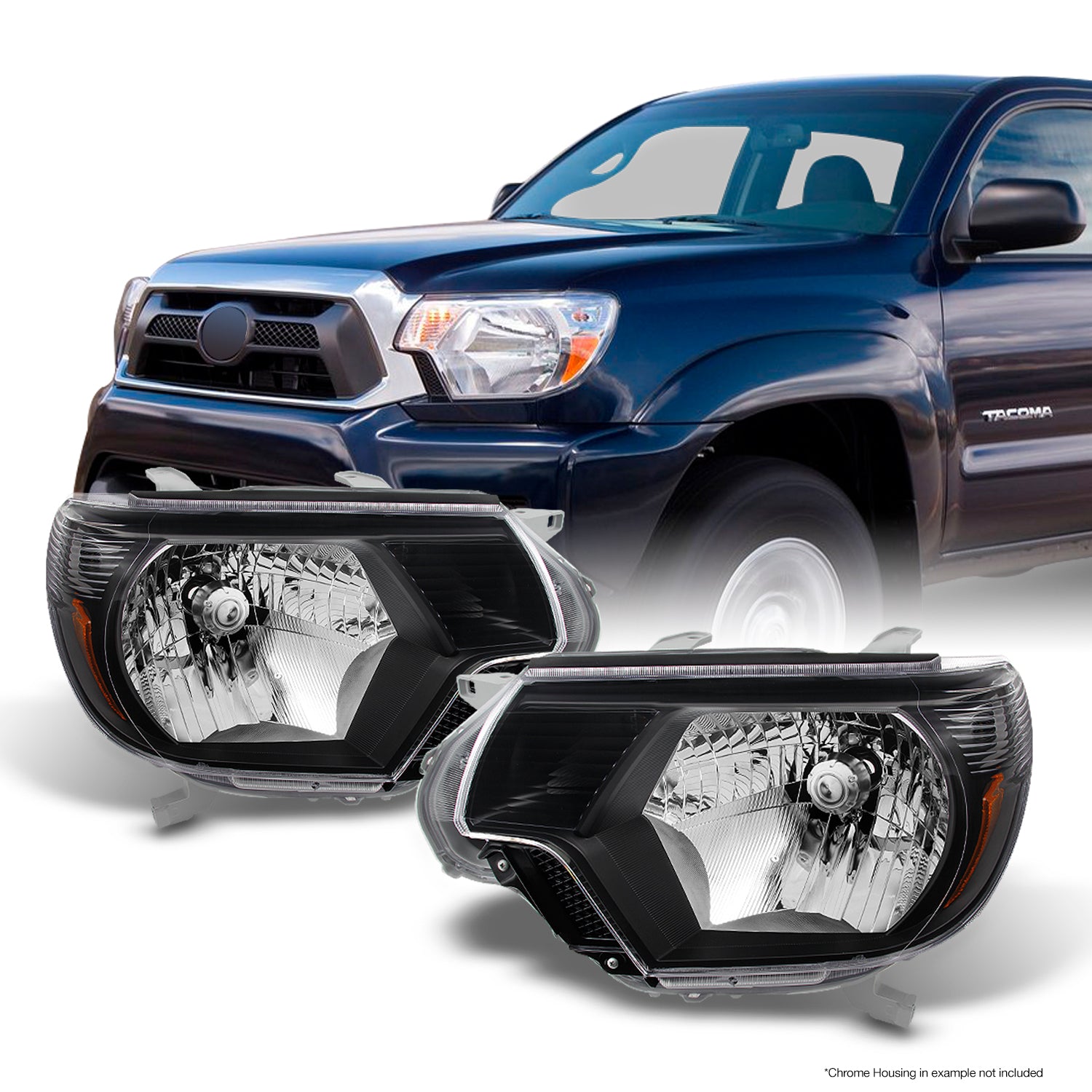 AKKON - For Toyota Tacoma Pickup Truck Black Headlights Head Lamps Rep