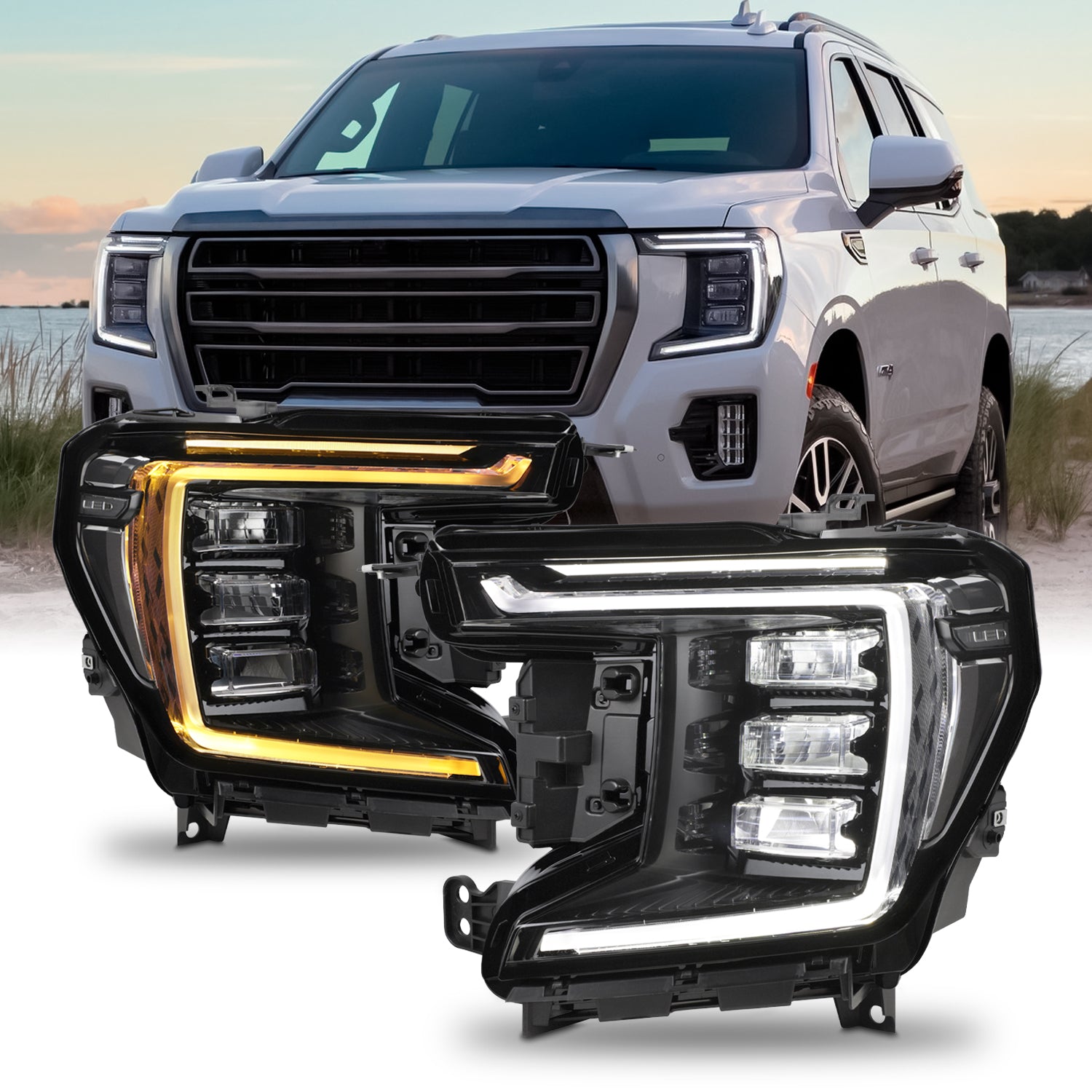 AKKON - Fits 2021-2023 GMC Yukon XL AT4 | Denali [Full LED] Black Head