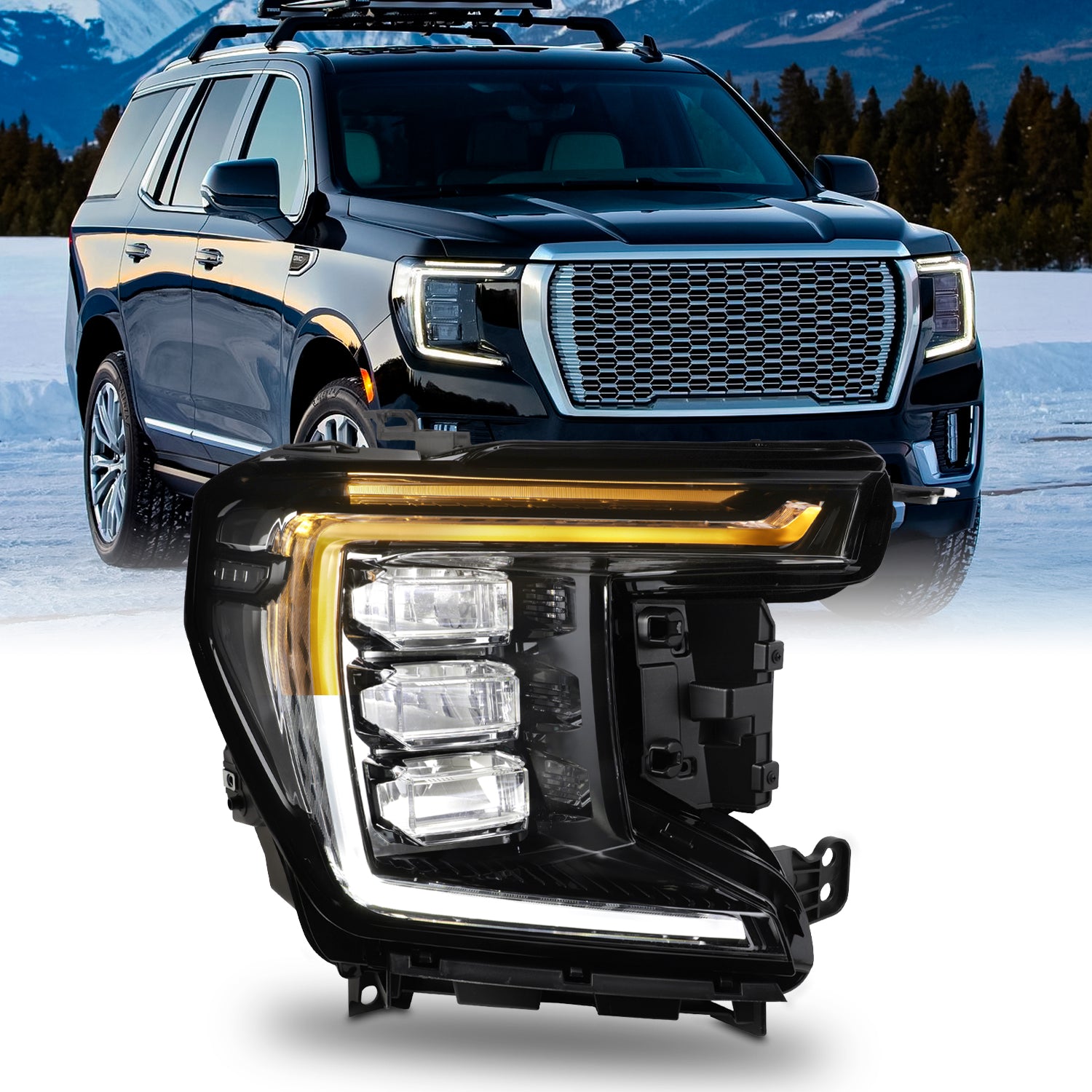 AKKON - Fits 2021-2023 GMC Yukon XL SLE | SLT Full LED Chrome Headligh