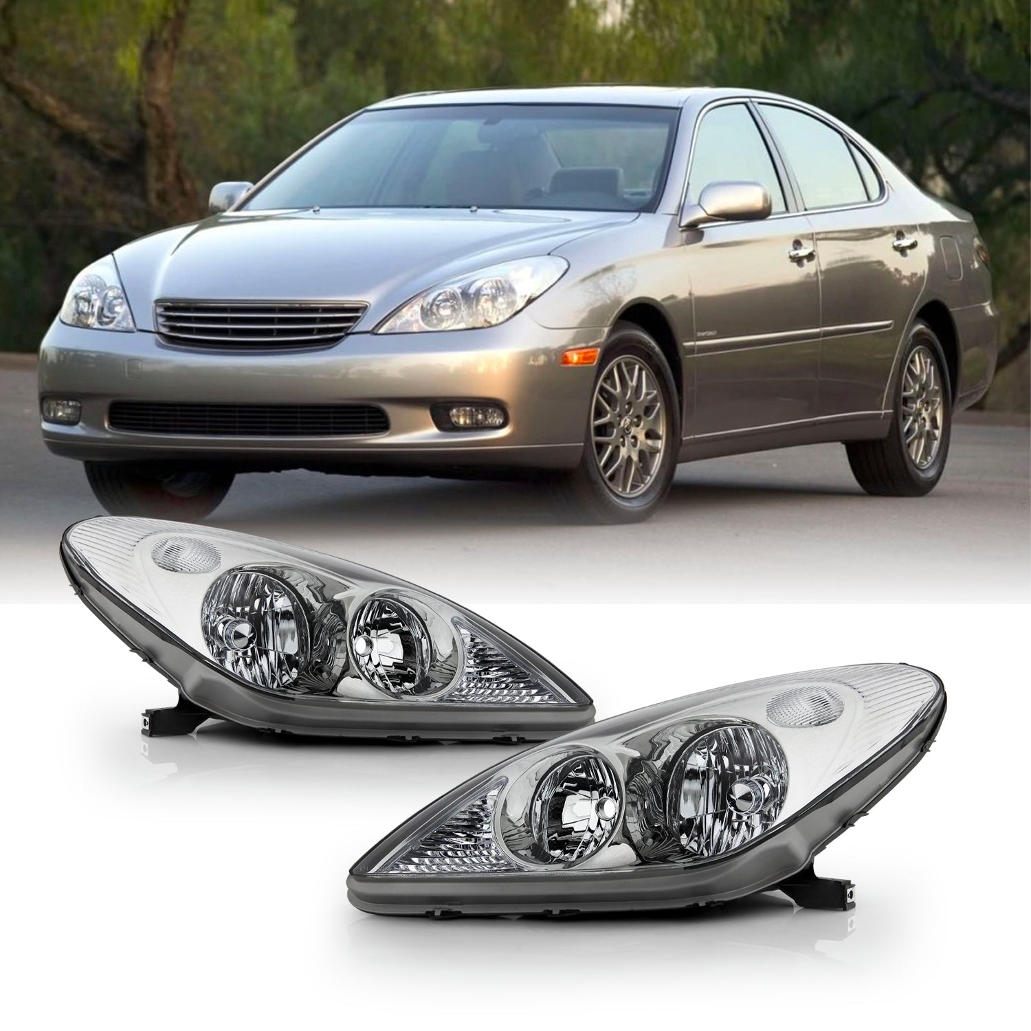 AKKON - For 2002 2003 2004 Lexus ES300 / ES330 OE Style Chrome Headlig