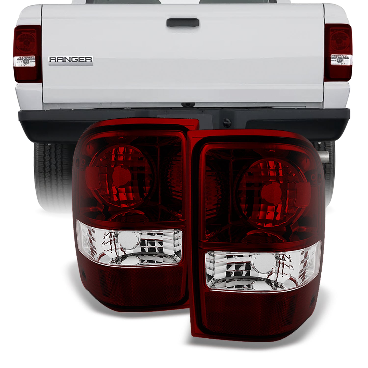 AKKON - For Ford Ranger Pickup Truck Dark Red Rear Tail Lights Brake L