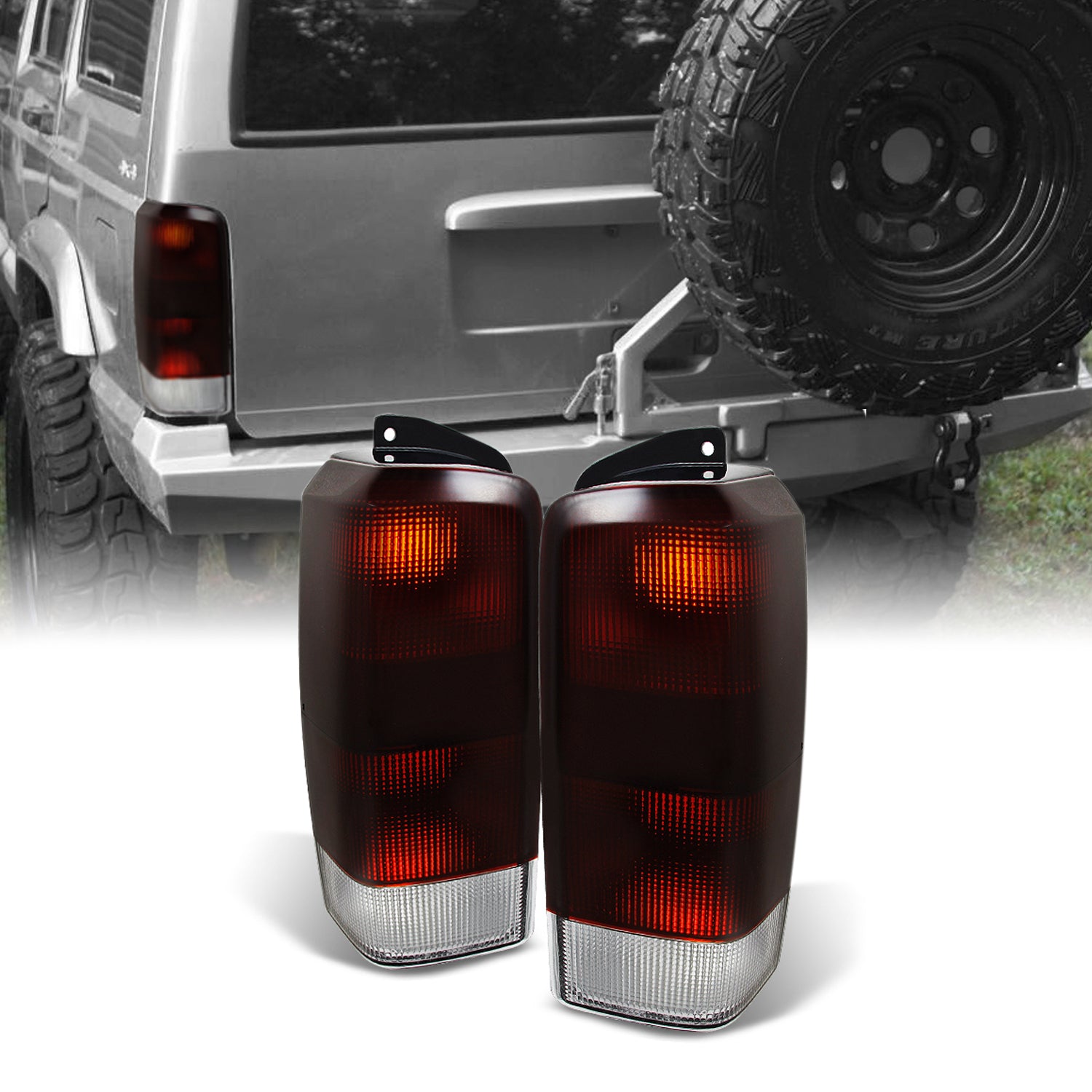 AKKON - For Jeep Cherokee SUV Red Smoke Lens Tail Lights Taillights Br