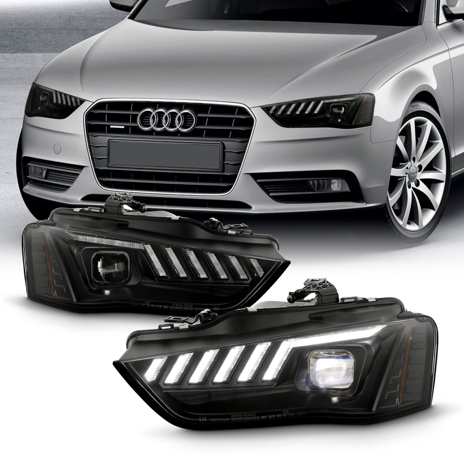 AKKON Fits 2013-2016 Audi A4 S4 [HID Non-AFS] Full LED Projector  SwitchBack Sequential Signal Black Headlights Pair