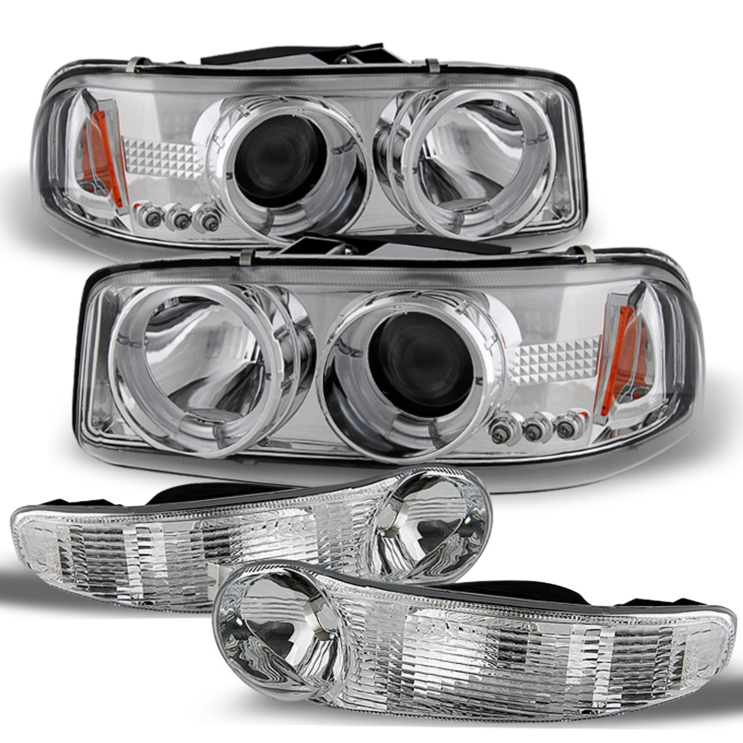 AKKON - For GMC Sierra 1500 Yukon Denali Chrome Halo Projector LED Hea