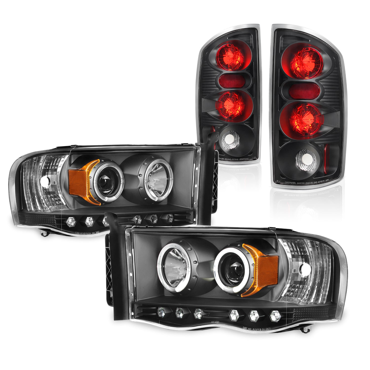 AKKON - For 2003-05 Dodge Ram + 2002 Ram 1500 Dual Halo DRL Projector