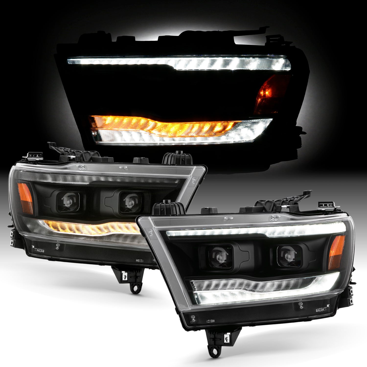 AKKON - Fits 2019-2022 RAM 1500 [Halogen Type] Black Headlights Pair w