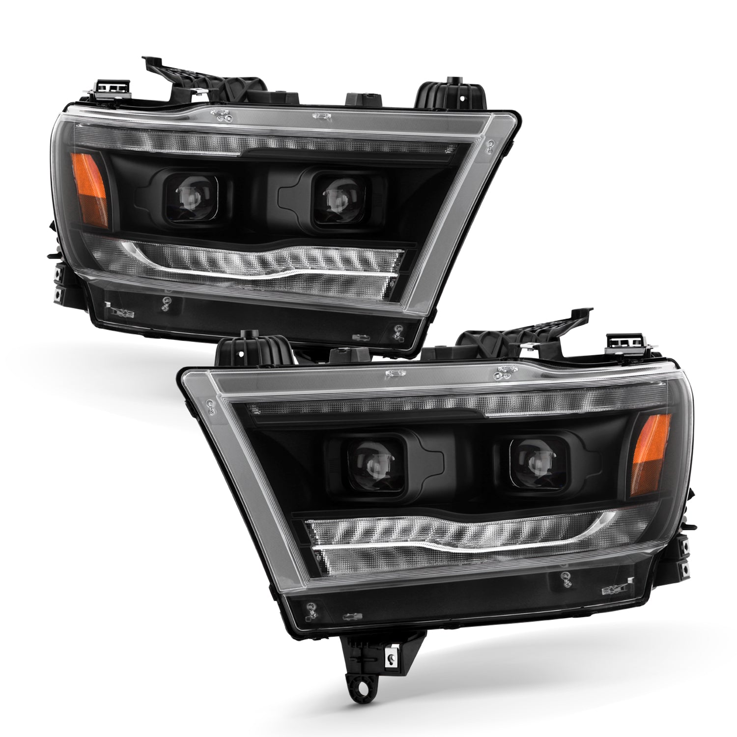 AKKON - Fits 2019-2022 RAM 1500 [Halogen Type] Black Headlights Pair w