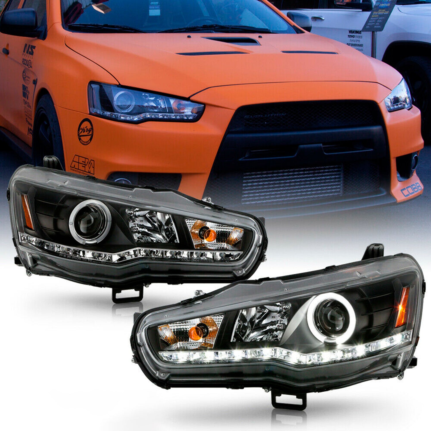 AKKON - For Mitsubishi Lancer Evolution CZ4A EVO X Black Bezel Halo DR