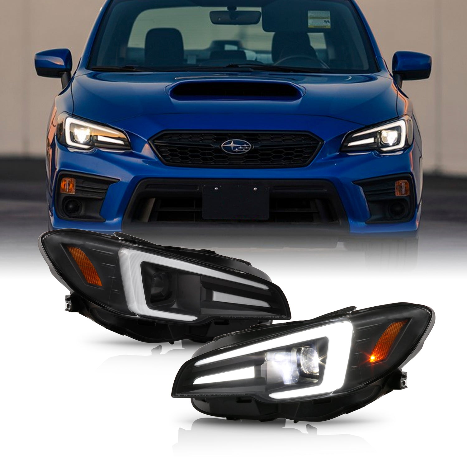 AKKON For 2015-2020 Subaru WRX STI Halogen Model Projector Light Tube  DRL Sequential Switchback Premium Black Headlights