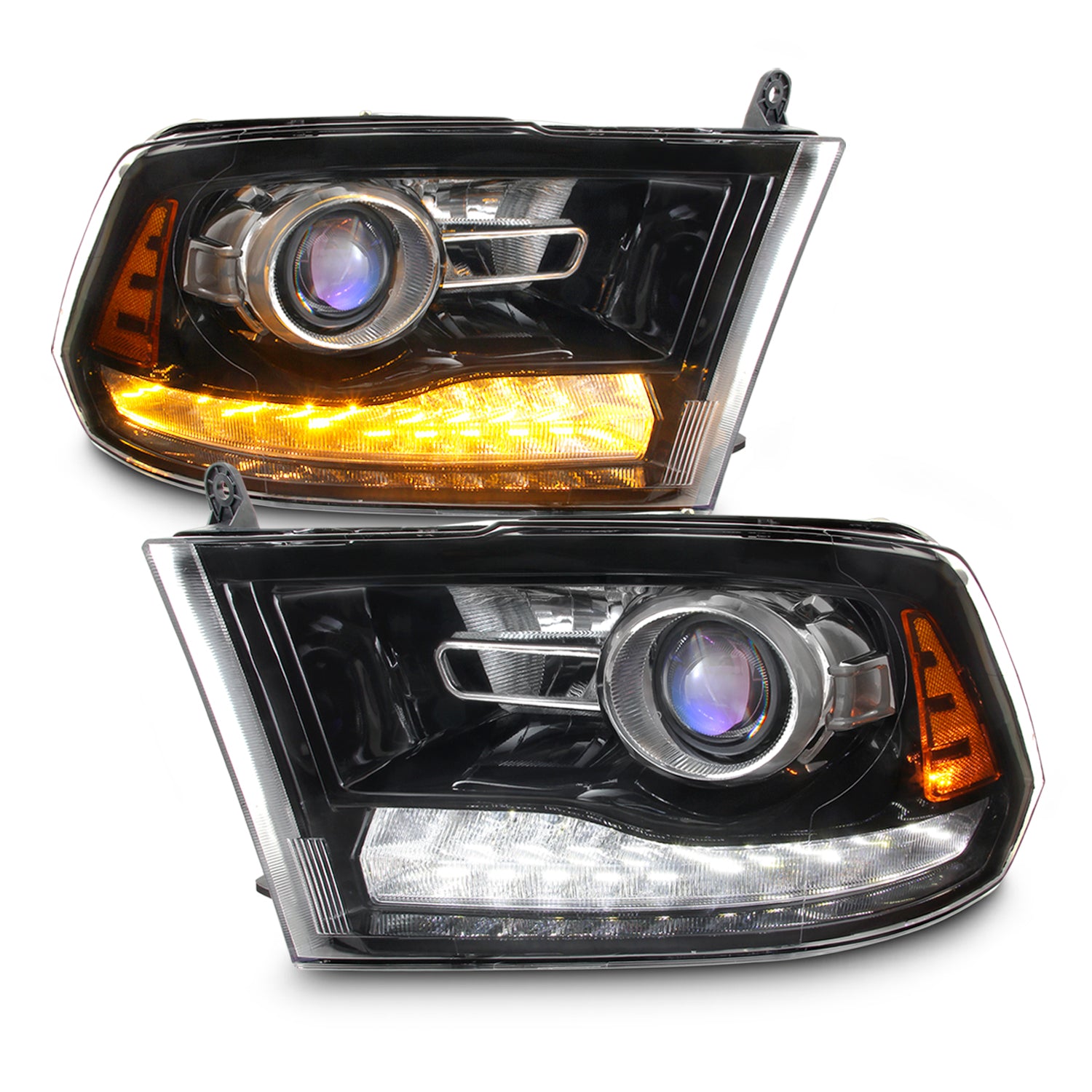 AKKON - For Dodge Ram 09-18 LED DRL Projector Black Headlights With LE