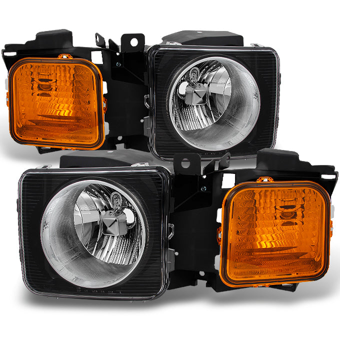 AKKON - For Hummer H3 | H3T Black Amber Headlights Head Lamps Driver L