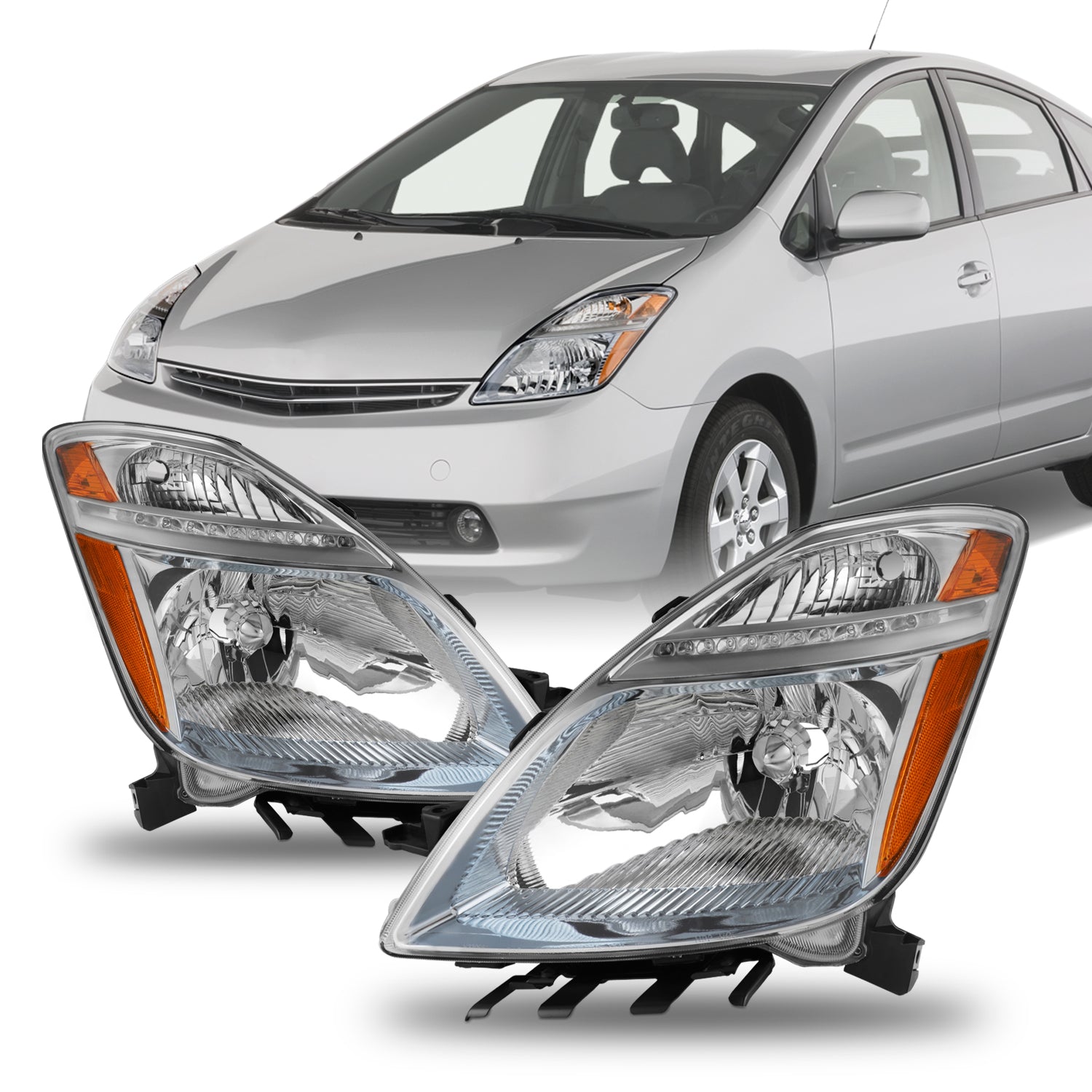 For 2006-2009 Toyota Prius Hybrid OE Style Chrome Headlights D
