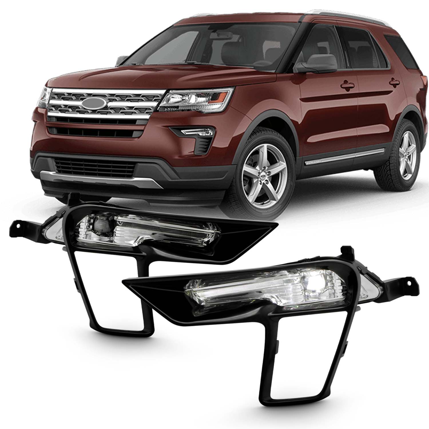 AKKON - Fits 2018-2019 Ford Explorer Full LED Clear Fog Lights Driving