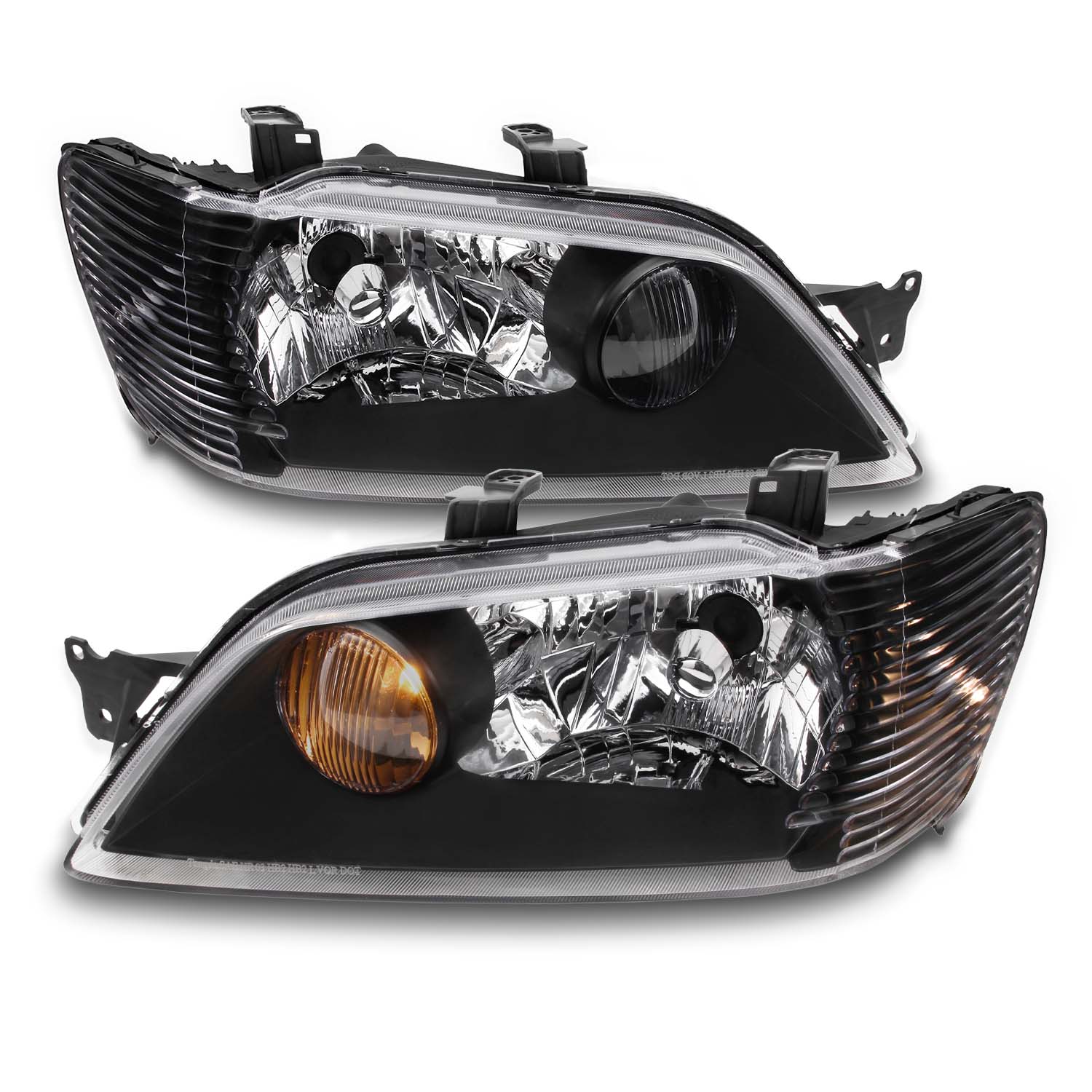 Fit 02-03 Mitsubishi Lancer LS ES Sedan & Wagon Black Headlights Repla