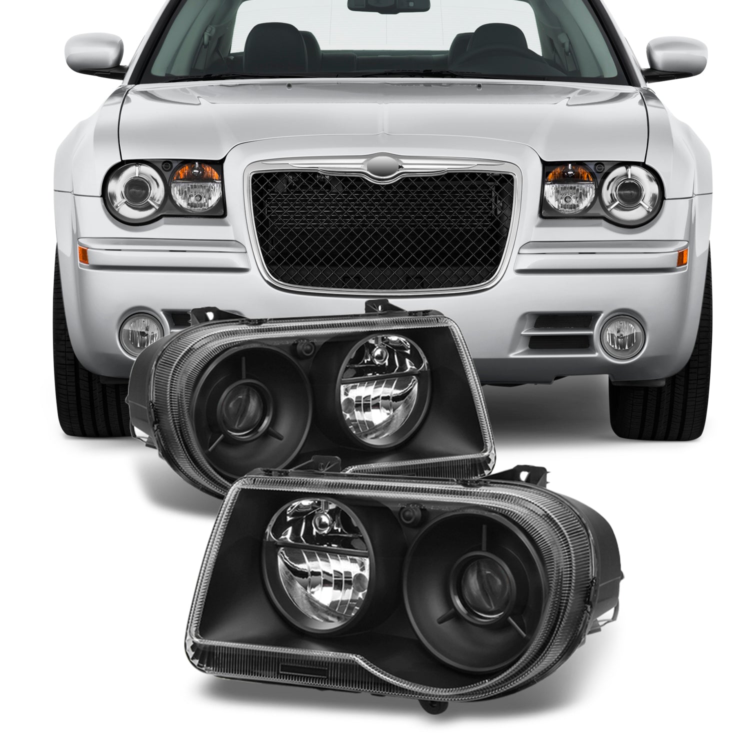 AKKON - For Black Bezel 05-10 Chrysler 300C Headlights Front Lamps Dir