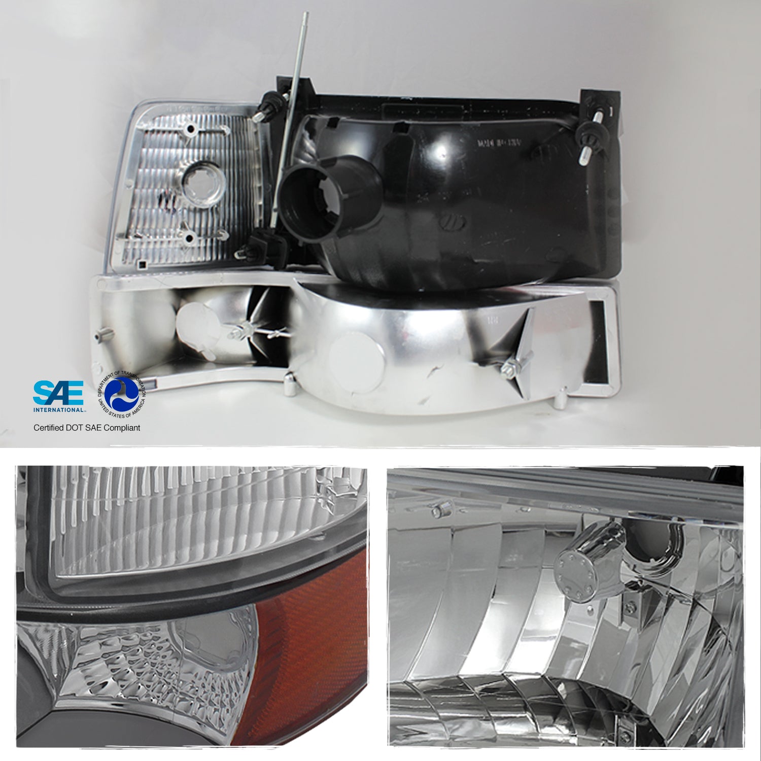 AKKON - For 1992-1996 Ford F150 F250 F350 Chrome Clear Headlights + Co